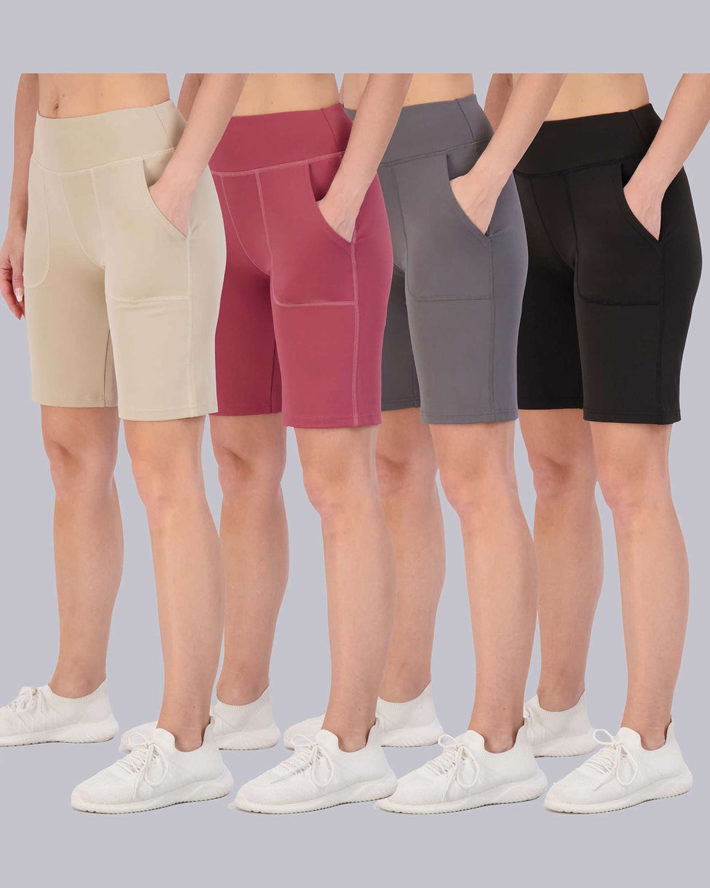 4 Pack: Women's 9" Bermuda Shorts with Pockets