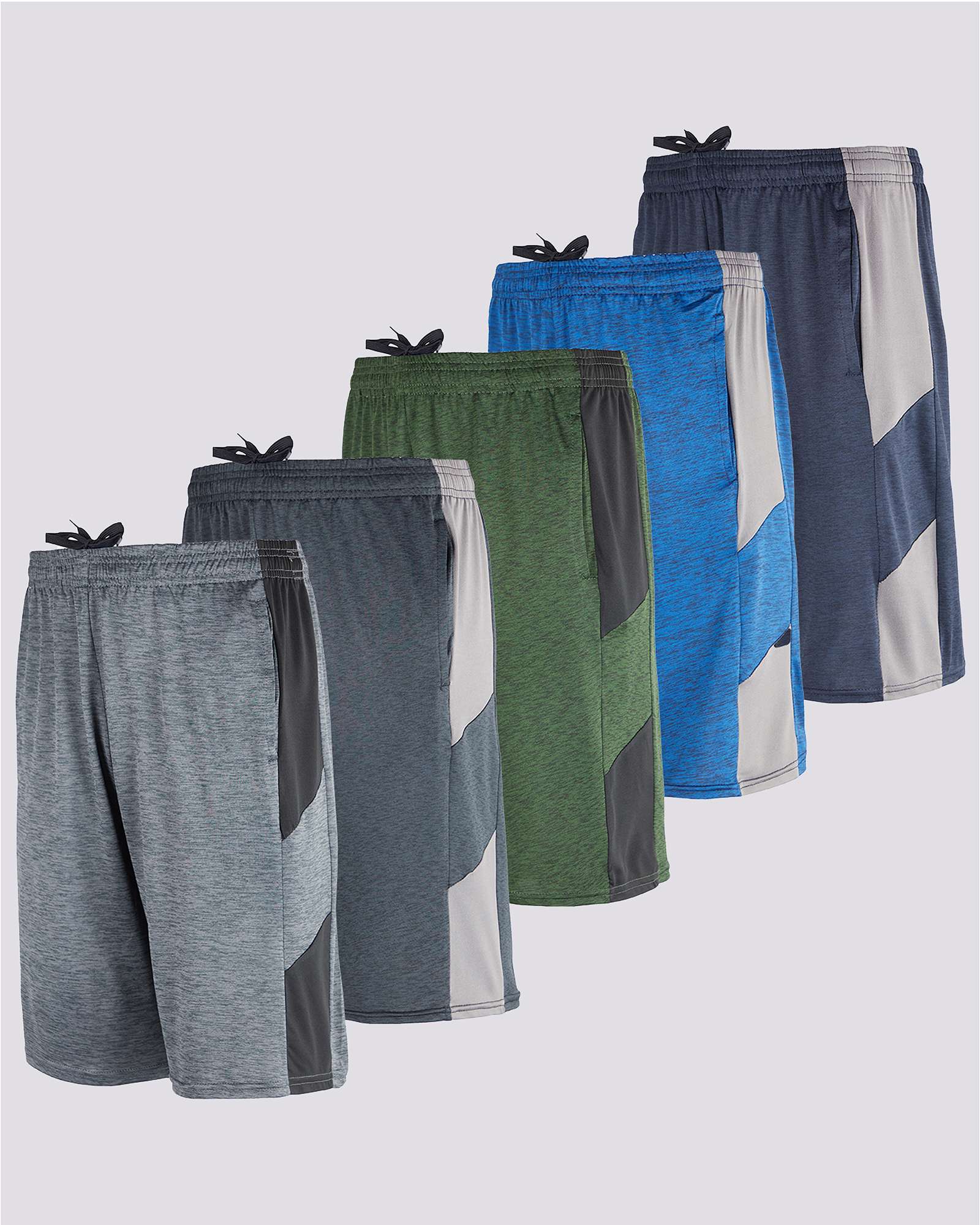 5 Pack: Mens Dry-Fit Active Performance Shorts