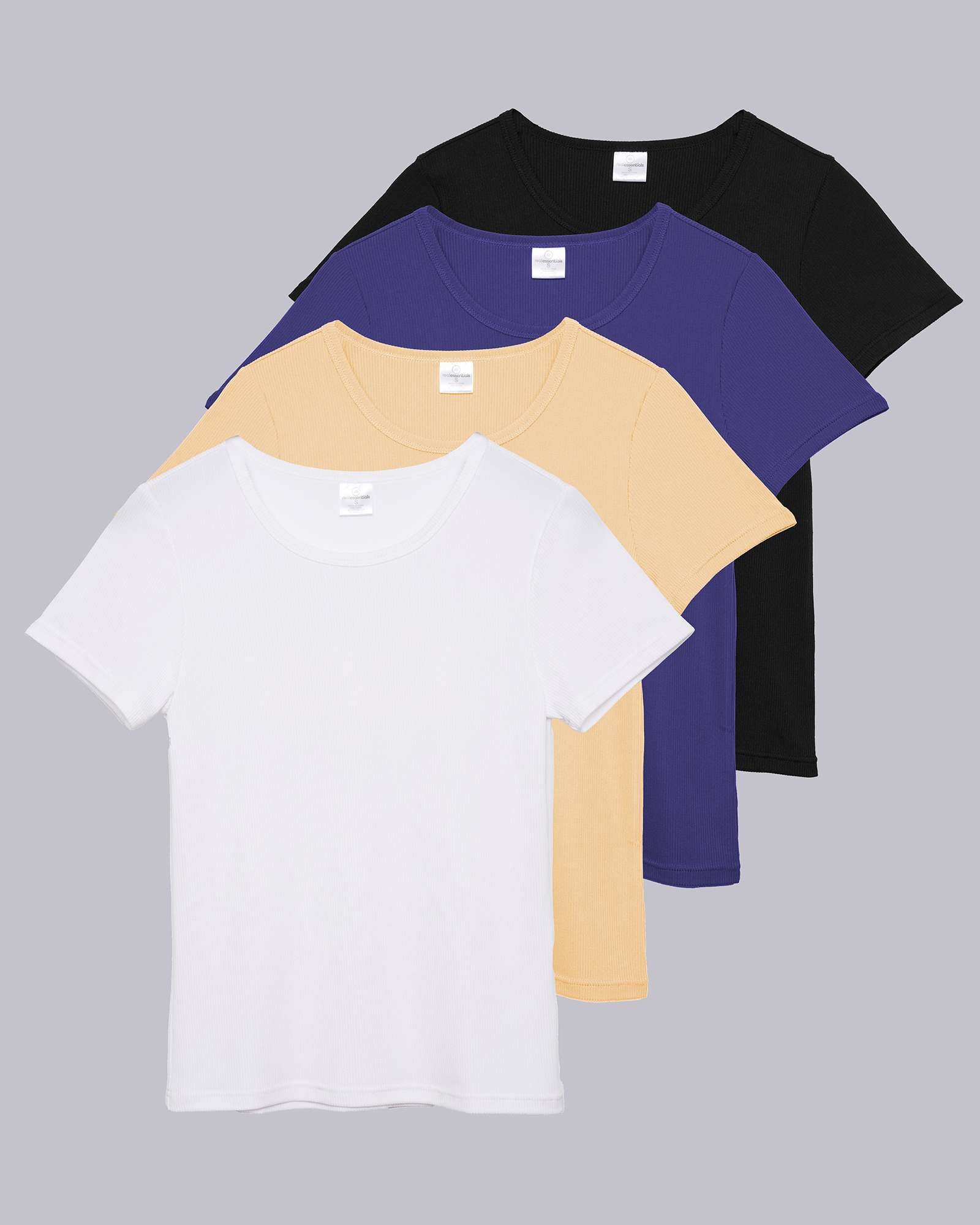 4 Pack: Women's Ribbed Knit Short Sleeve T-Shirt (Available in Plus)