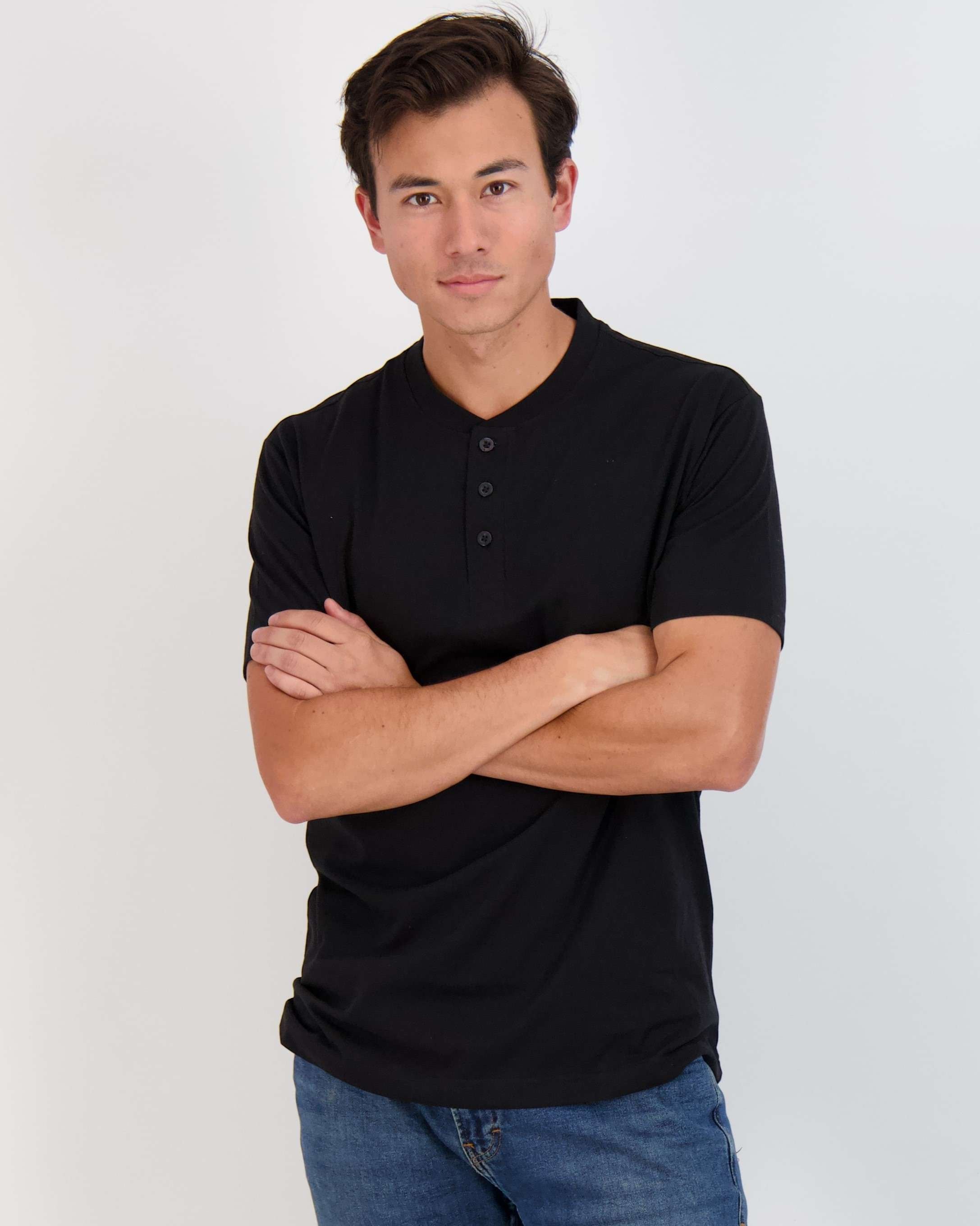 3 Pack: Mens Cotton Short Sleeve Henley T-Shirt