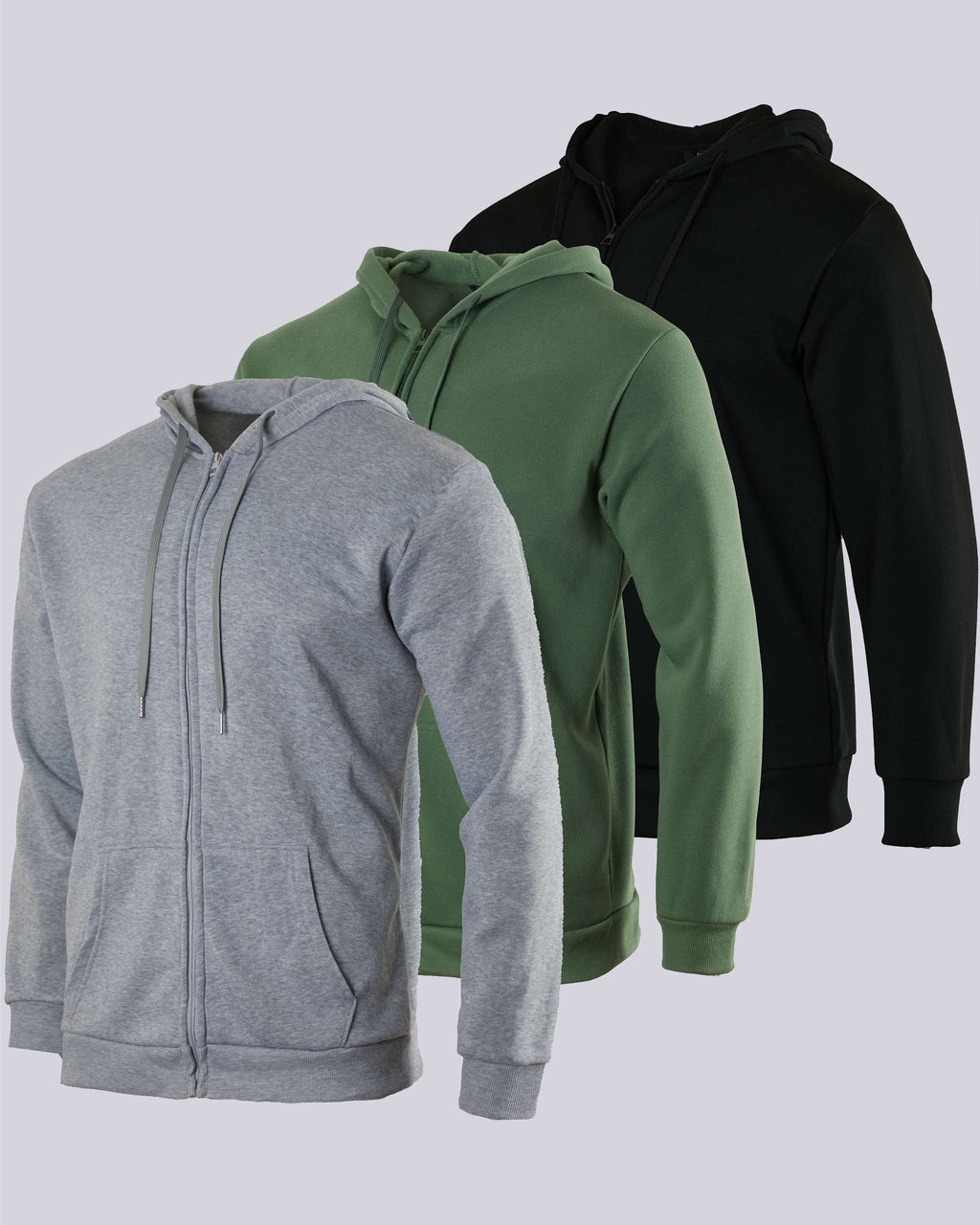 3 Pack: Mens Fleece Full Zip Hoodie Jacket