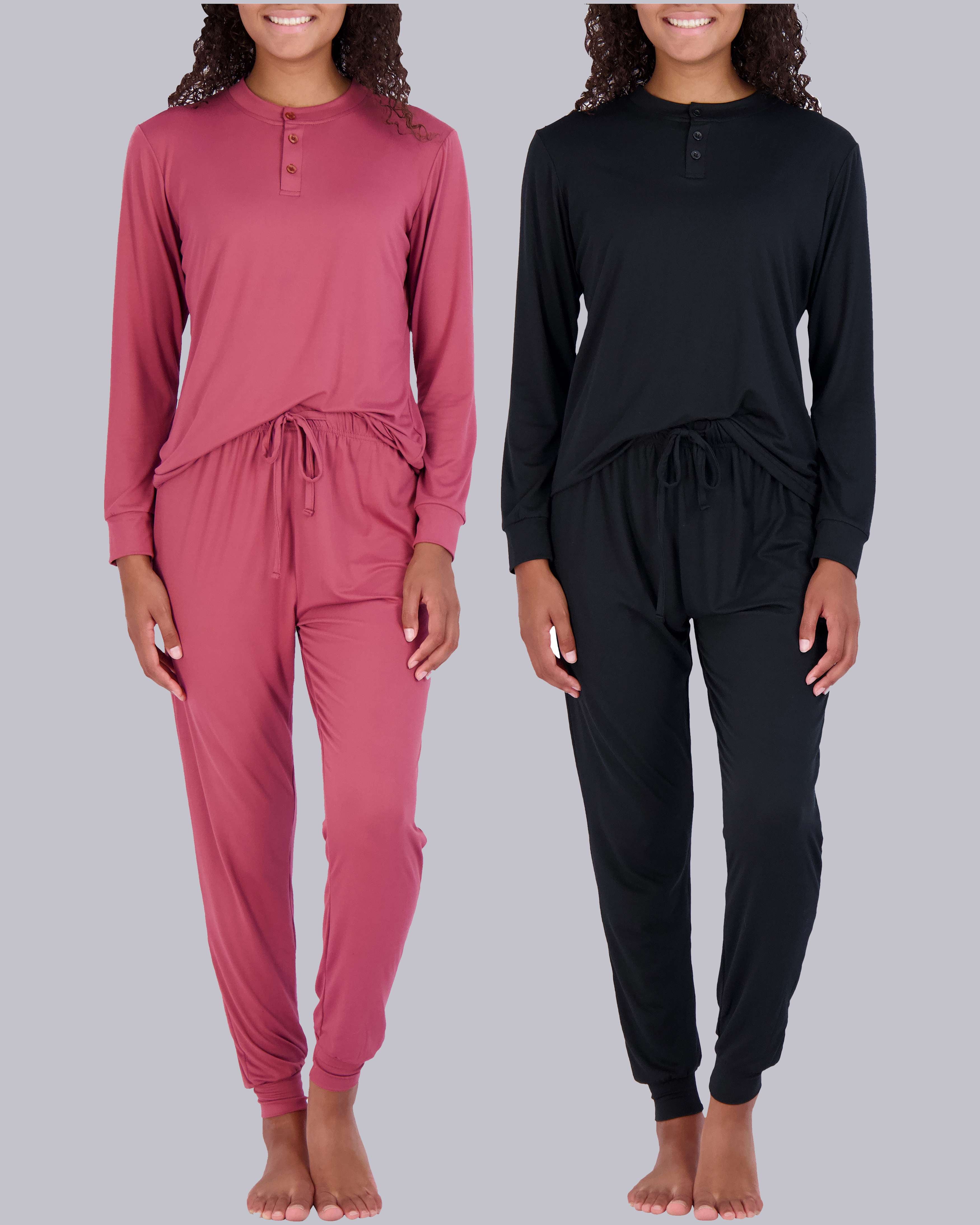 4 Piece: Womens Long Sleeve Henley & Jogger Lounge Pajama Set