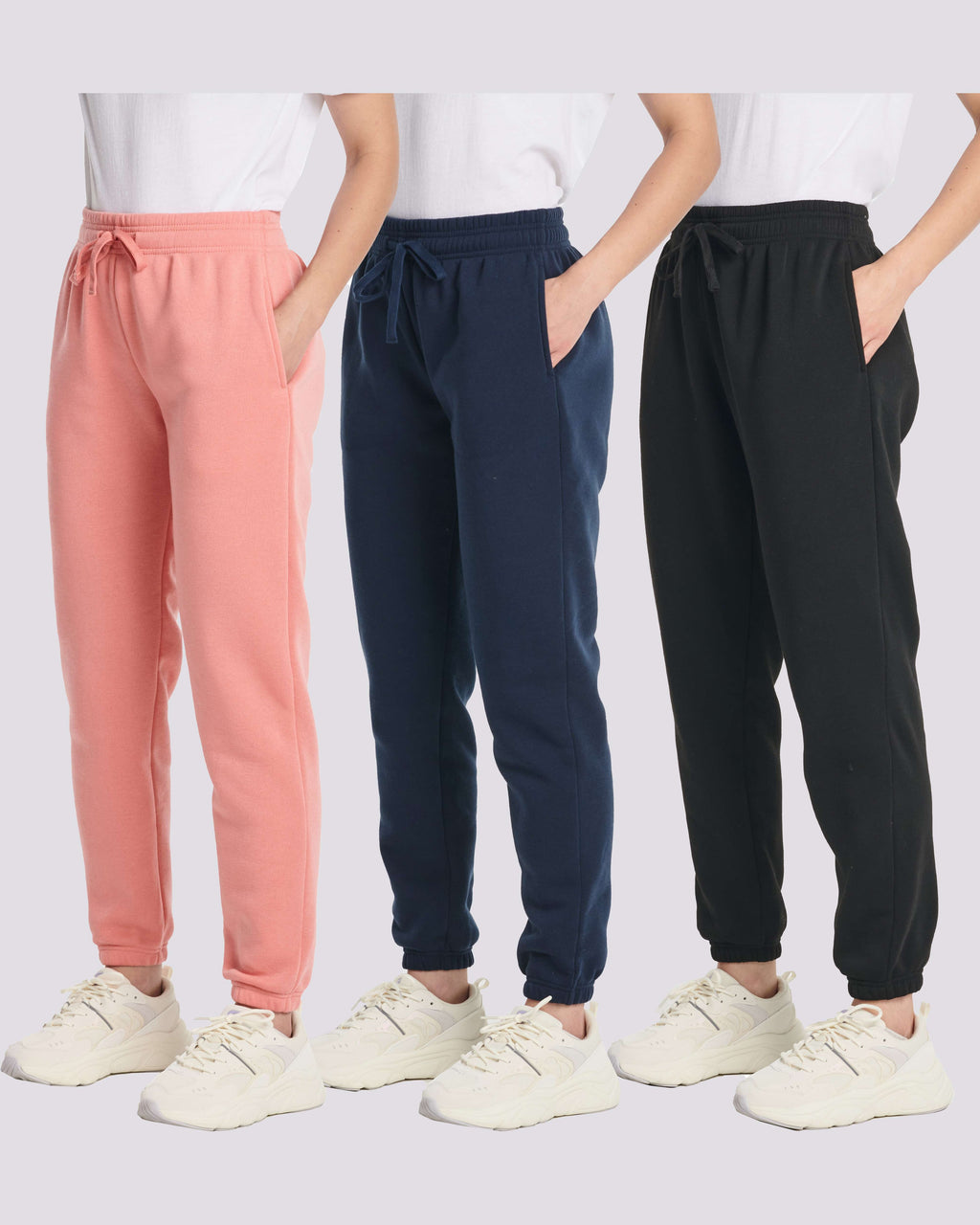3 Pack: Women's Fleece Jogger Sweatpants with Elastic Cuff (Available in Plus Size)