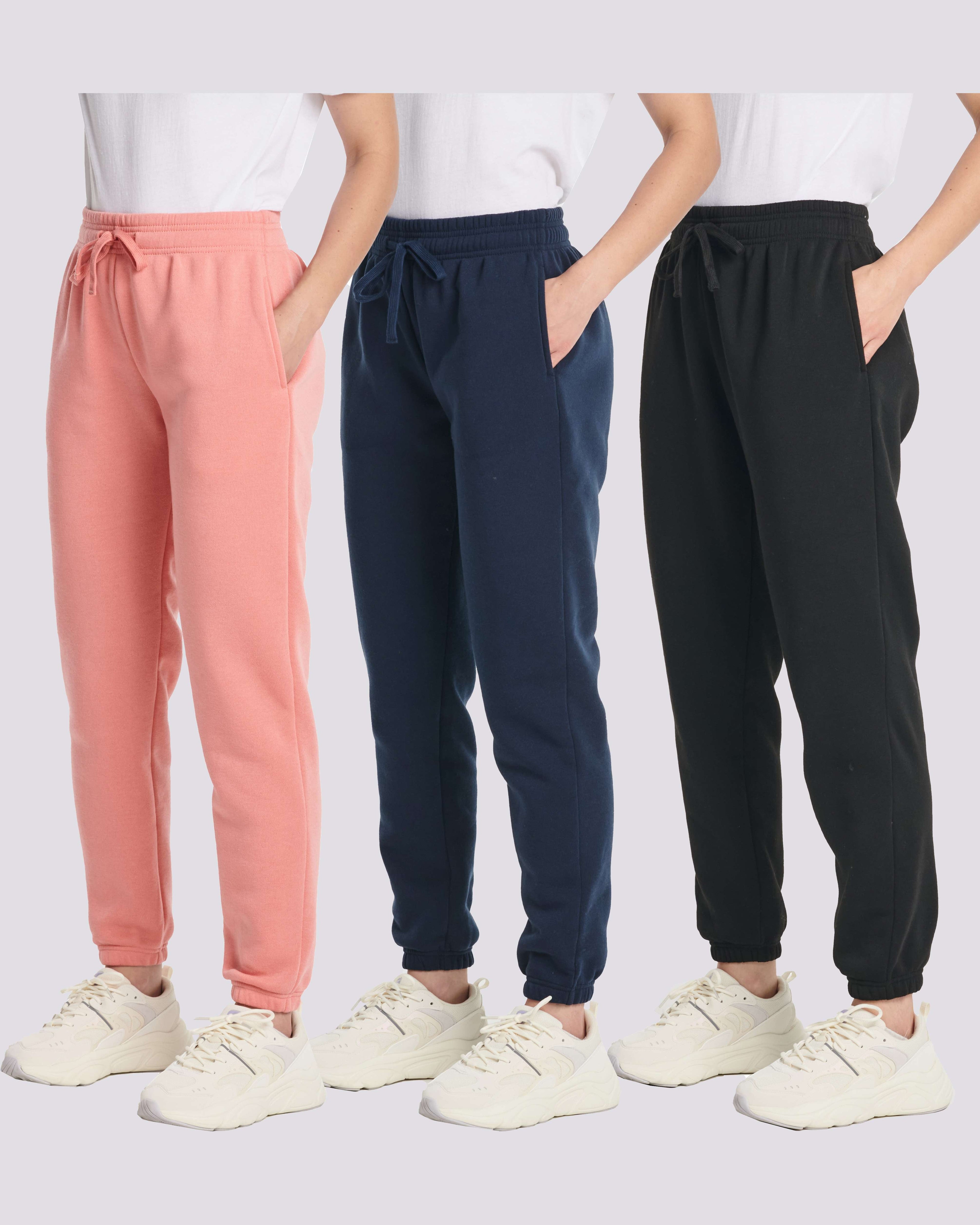 3 Pack: Women's Fleece Jogger Sweatpants with Elastic Cuff (Available in Plus Size)
