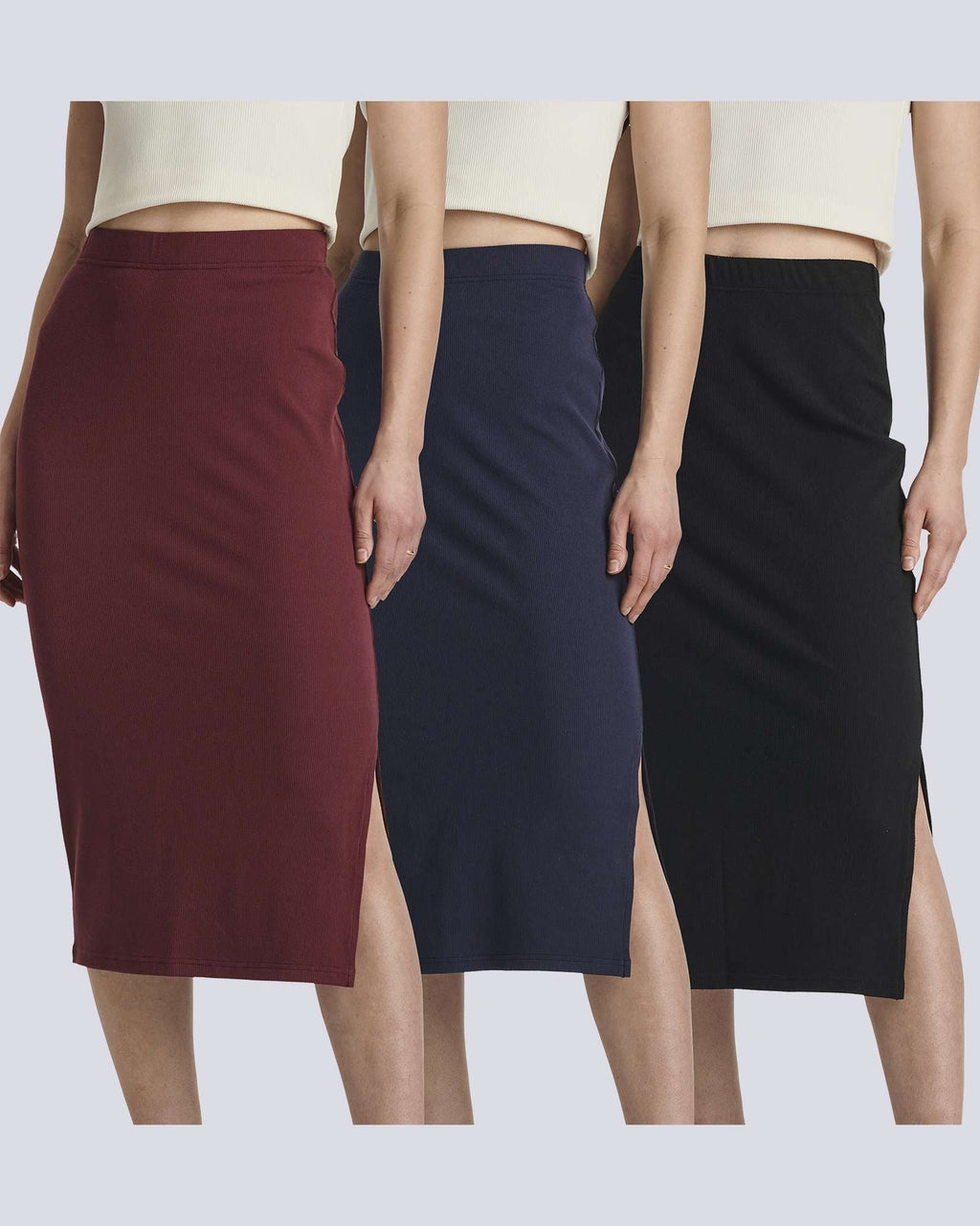 3 Pack: Women's Midi Ribbed Knit Skirt