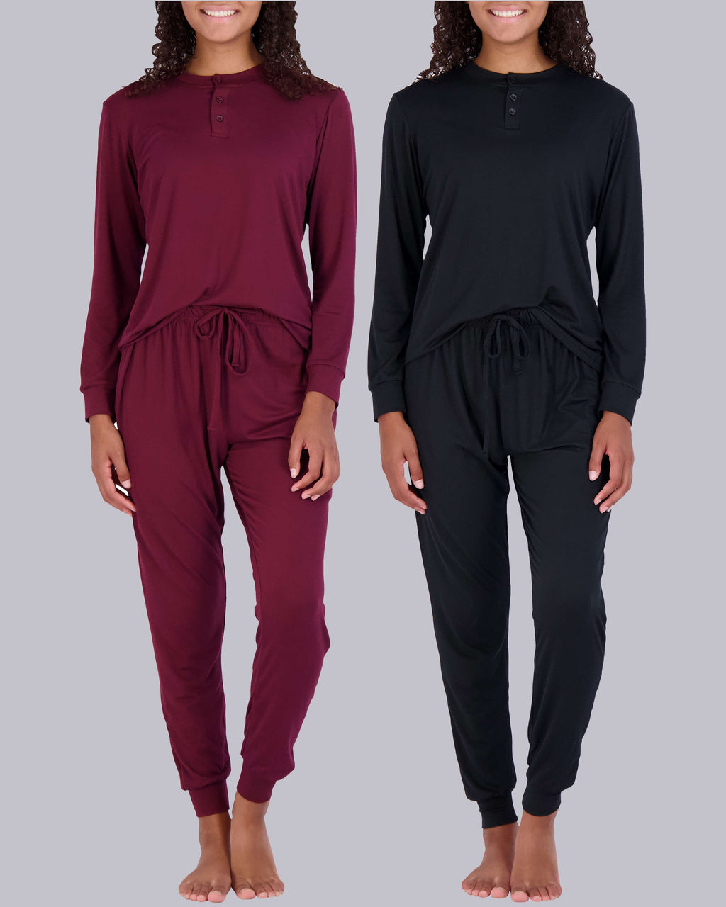 4 Piece: Womens Long Sleeve Henley & Jogger Lounge Pajama Set