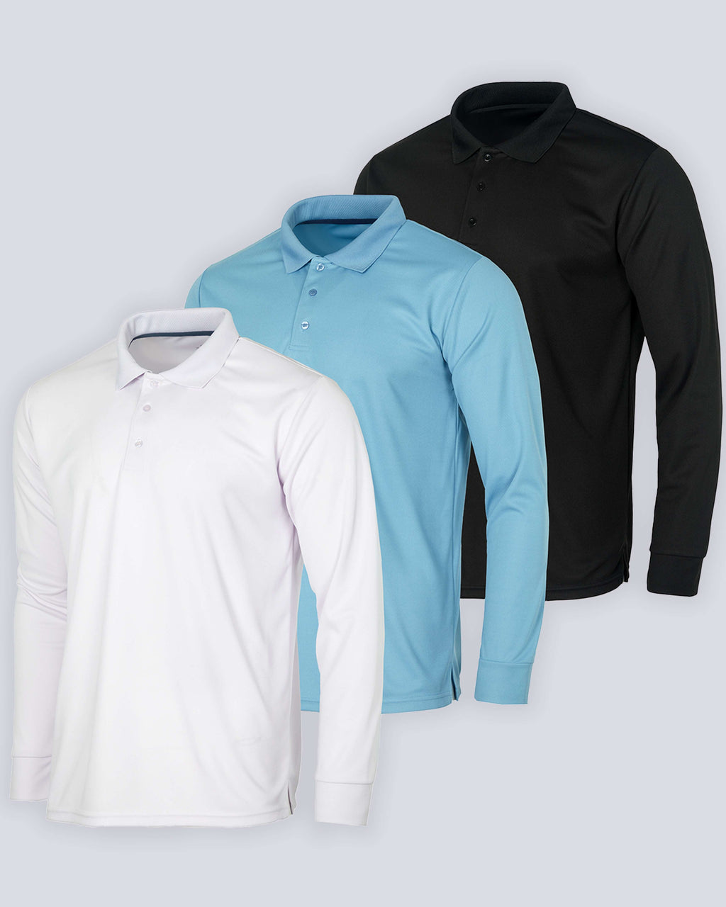 3 Pack: Men's Dry Fit Long-Sleeve Polo Shirt (Available in Big & Tall)