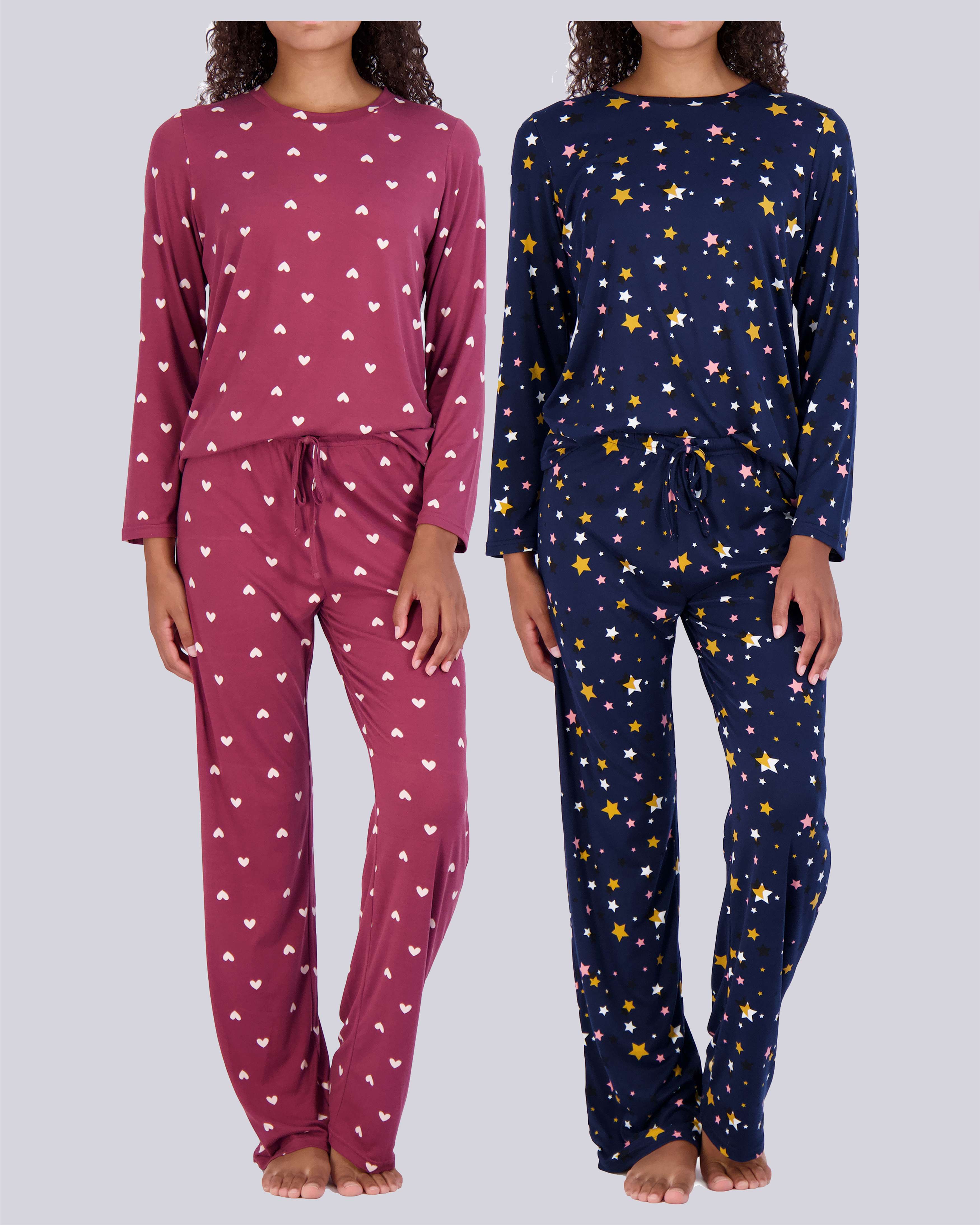 2 Pack: Women’s Pajama Set Super-Soft Long Sleeve Top With Pants