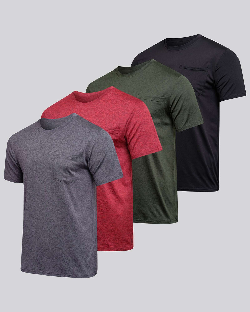 4 Pack: Mens Dry-Fit Active Pocket Short Sleeve Crew T-Shirts (Available in Big & Tall)