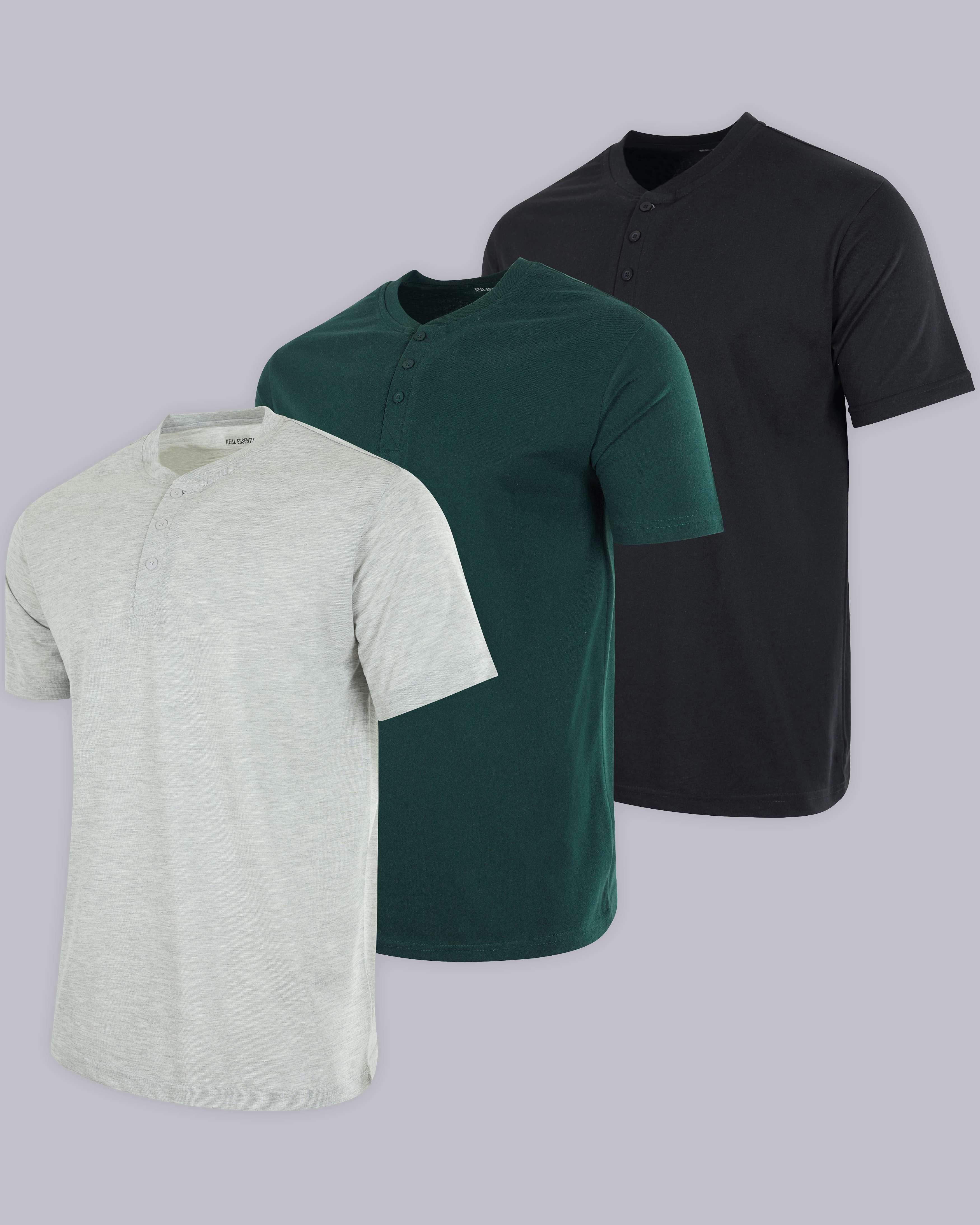 3 Pack: Mens Cotton Short Sleeve Henley T-Shirt