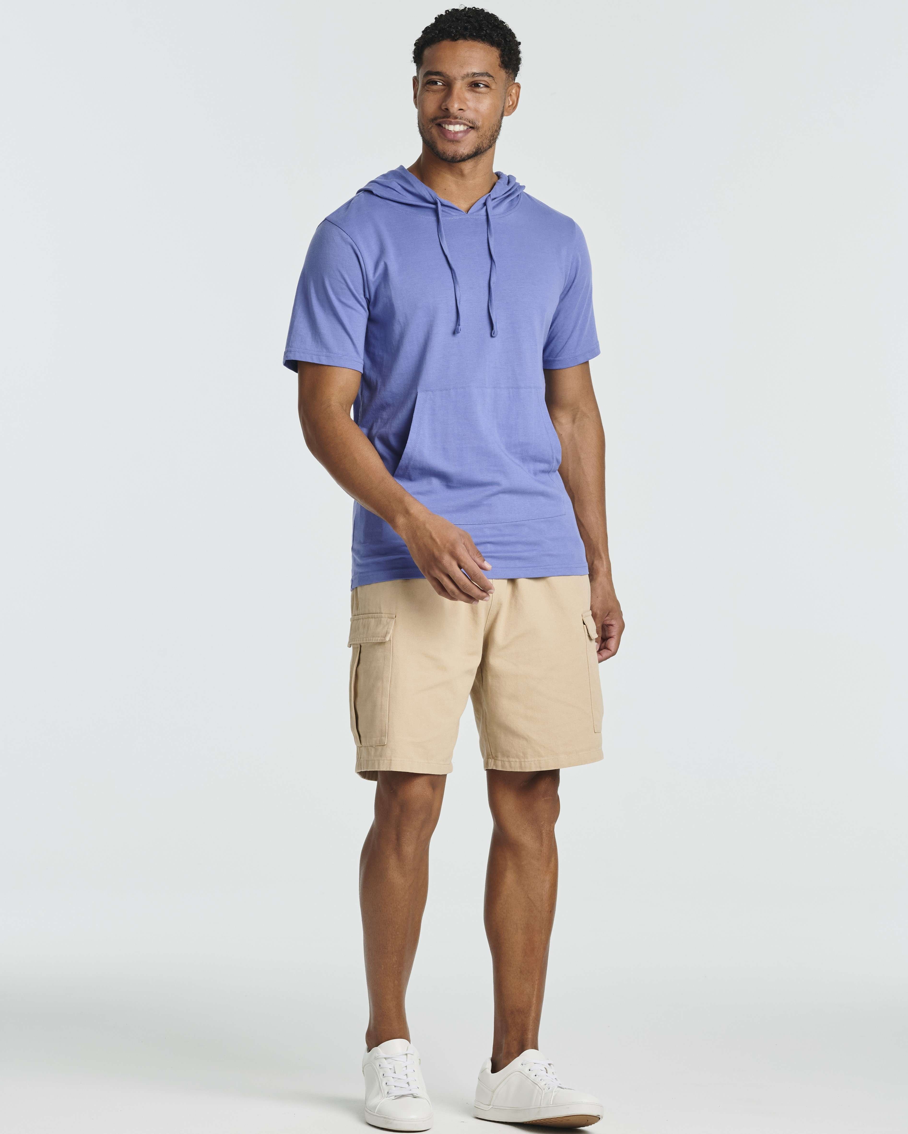 Men's Cotton Short-Sleeve Hoodie Hooded T-Shirt With Drawstring & Pockets (Available in Big & Tall)