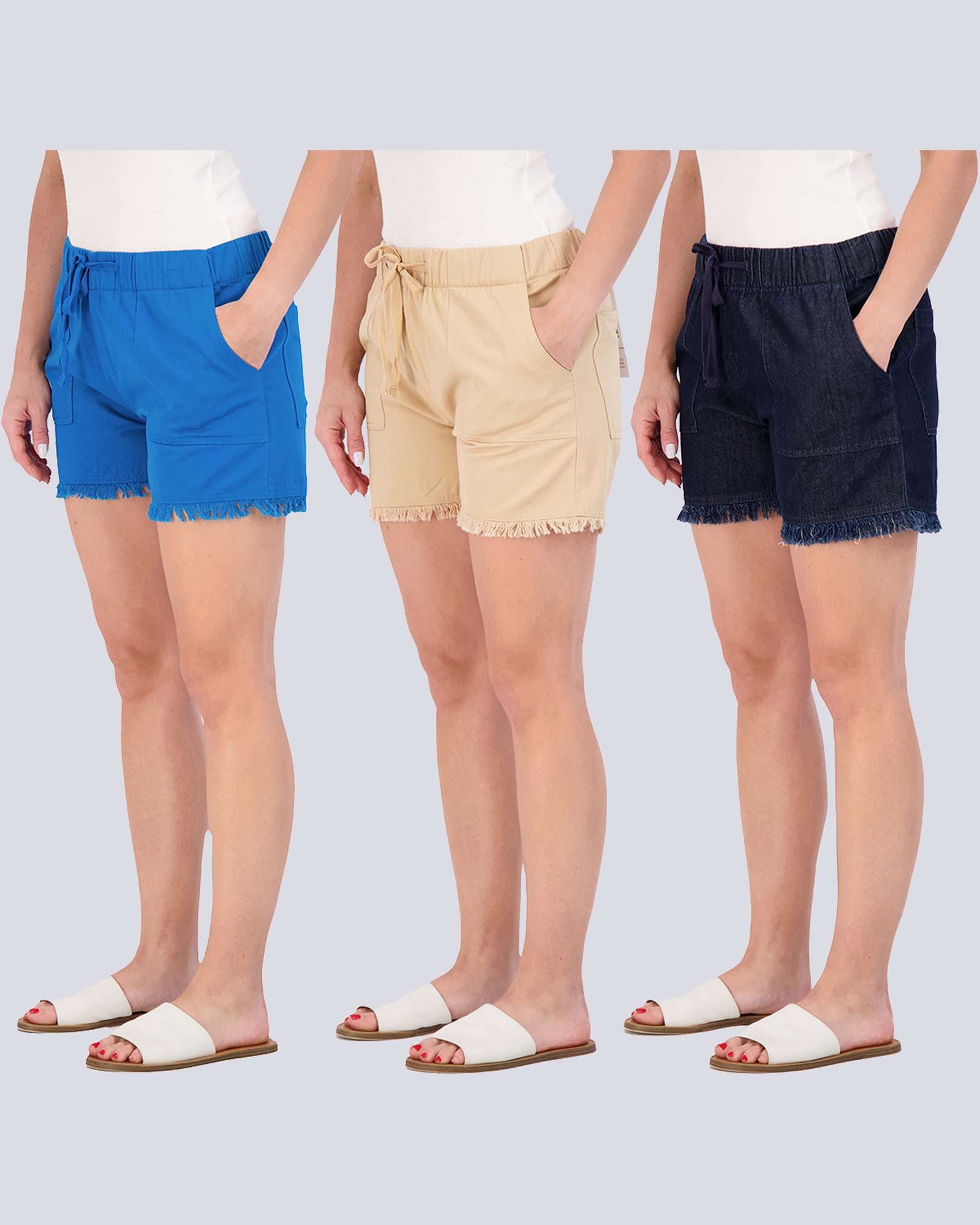 3 Pack: Women's Twill Cutoff Casual Khaki Shorts