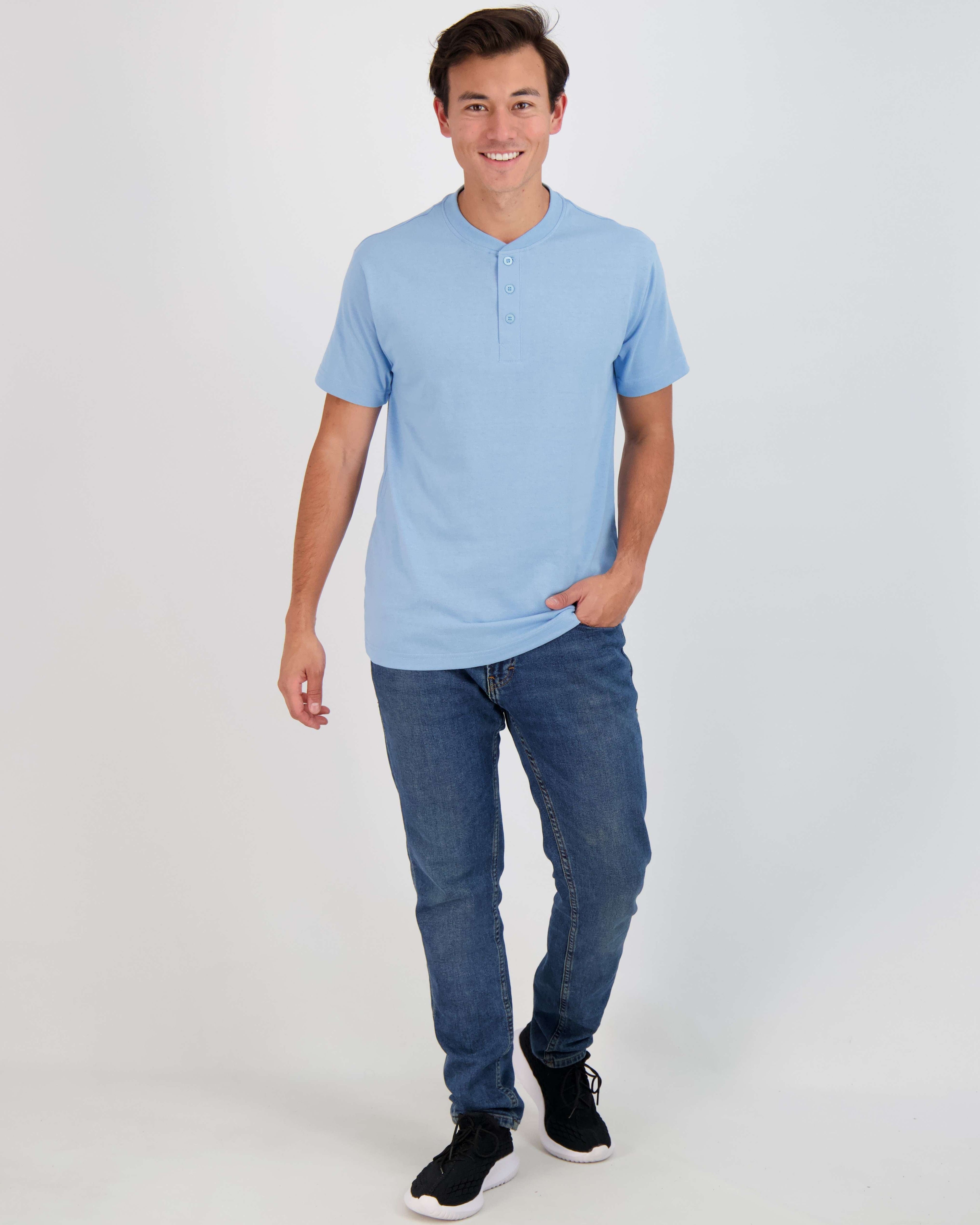 3 Pack: Mens Cotton Short Sleeve Henley T-Shirt