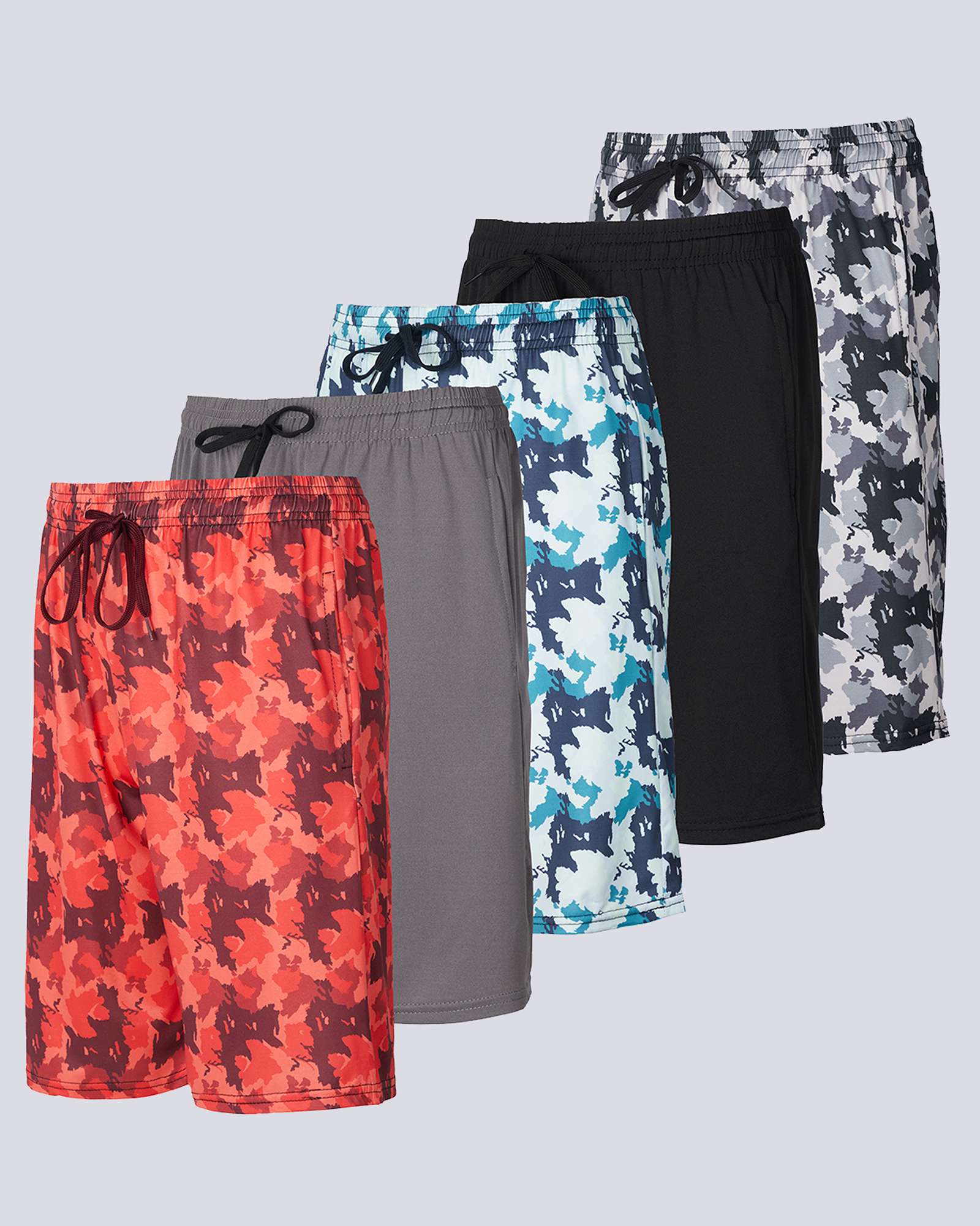 5 Pack: Boys Printed Dry Fit Active Shorts