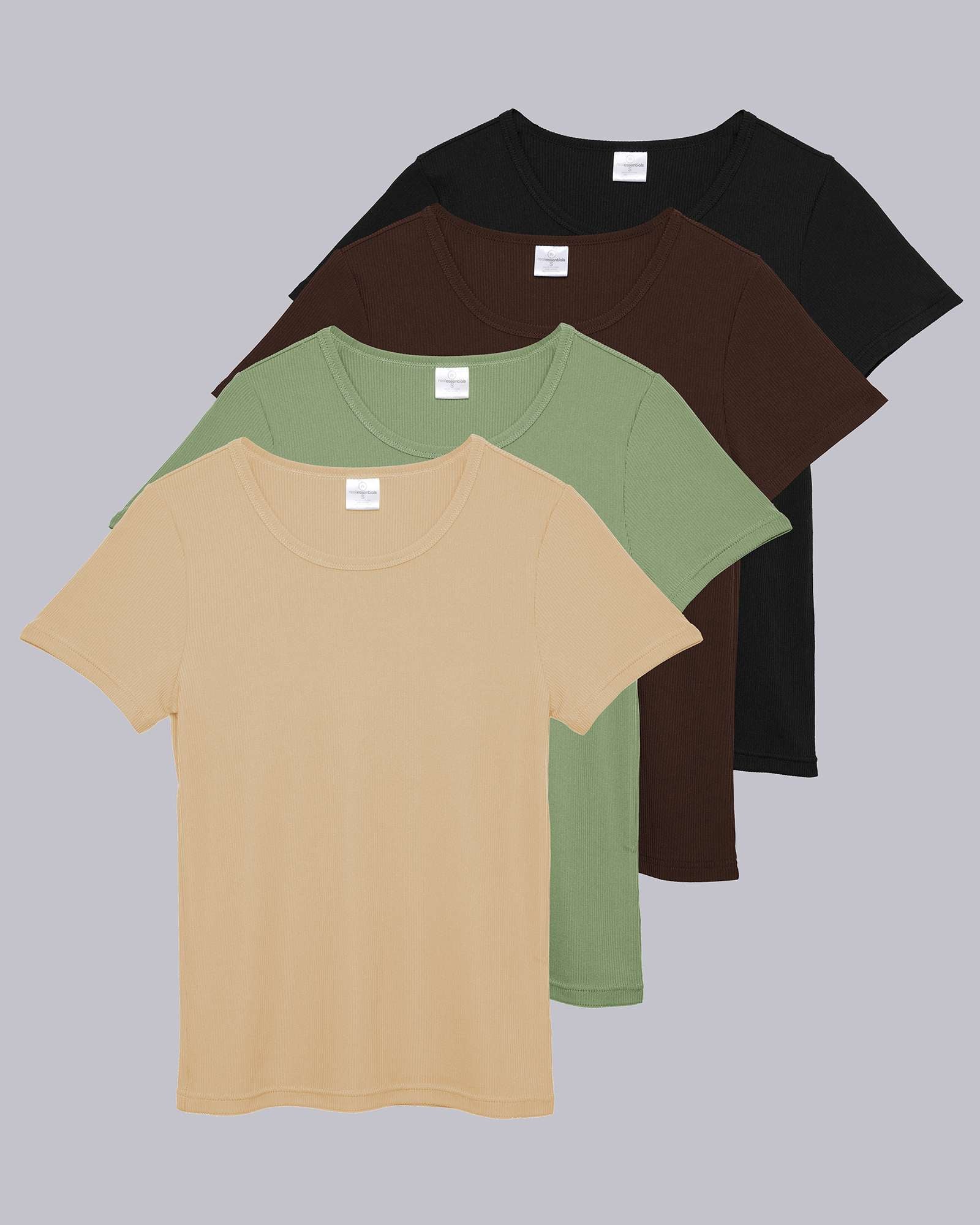 4 Pack: Women's Ribbed Knit Short Sleeve T-Shirt (Available in Plus)