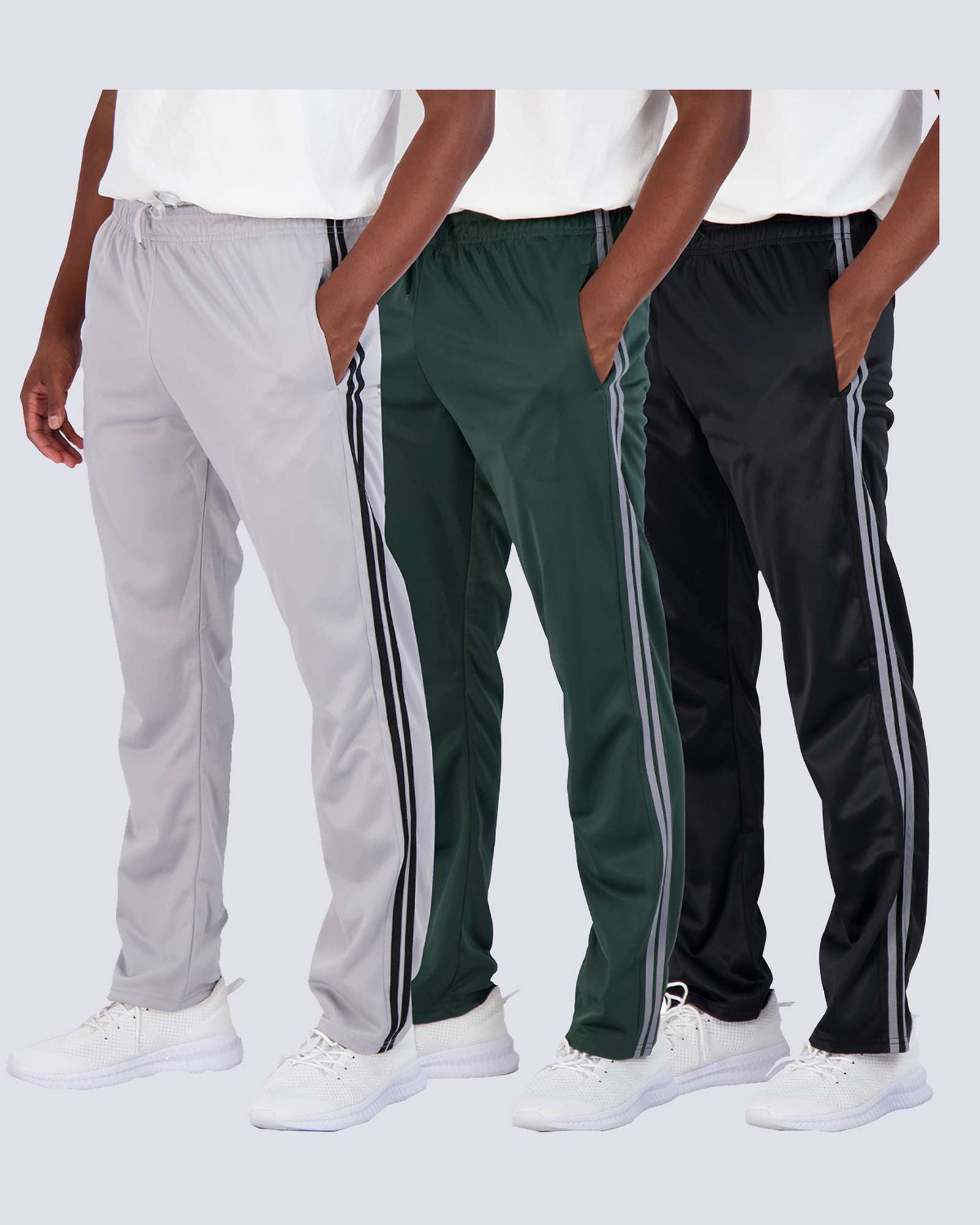 3 Pack: Mens Active Athletic Casual Tricot Open Bottom Sweatpants with Pockets (Available in Big & Tall)