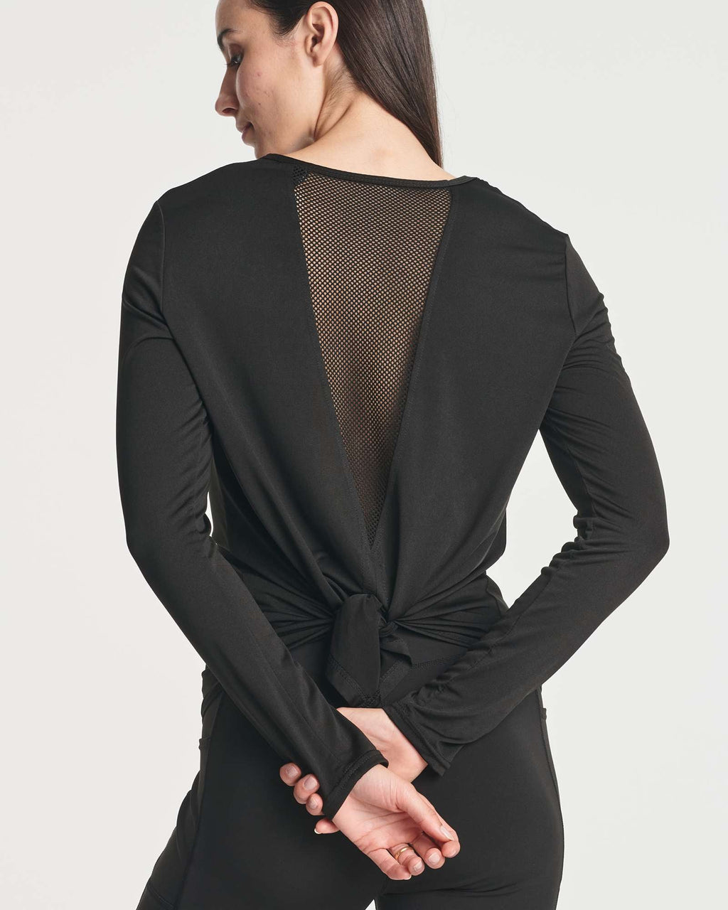 4 Pack: Women's Long-Sleeve Mesh Insert Tie Back Shirt (Available in Plus Size)