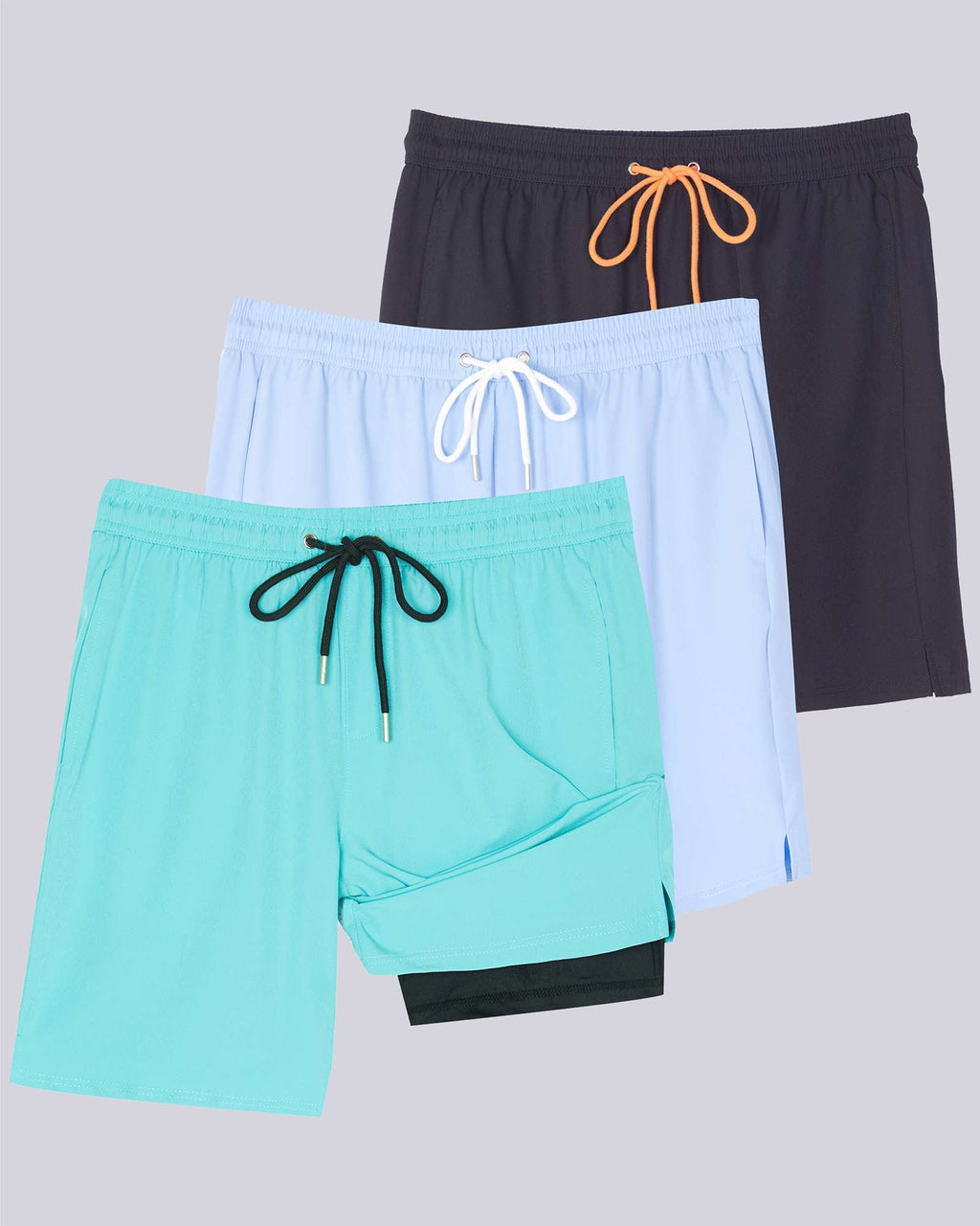 3 Pack: Men's 9" 2-in-1 Board Shorts with Compression Liner