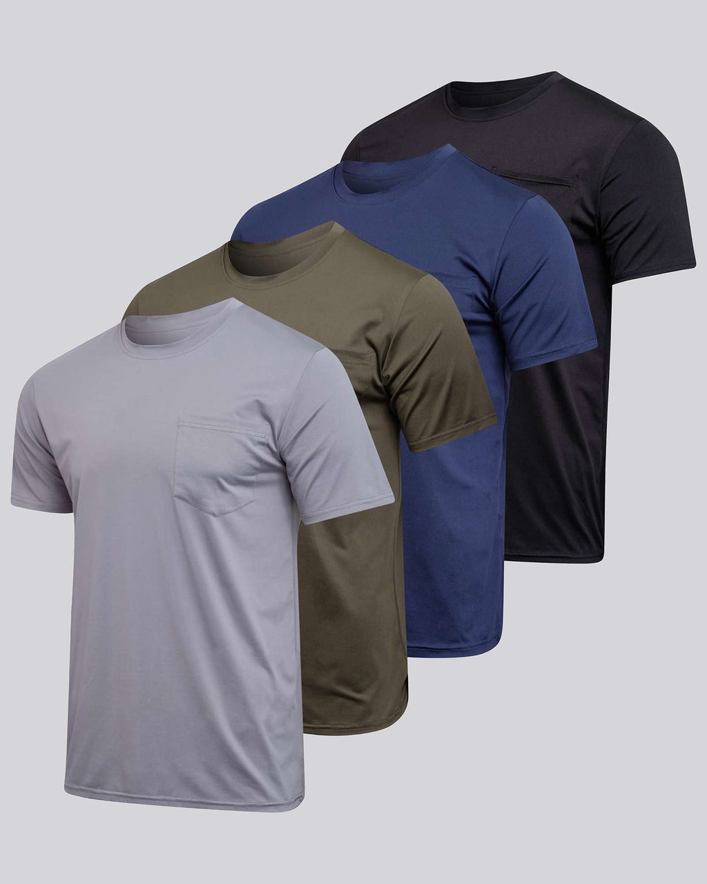 4 Pack: Mens Dry-Fit Active Pocket Short Sleeve Crew T-Shirts (Available in Big & Tall)