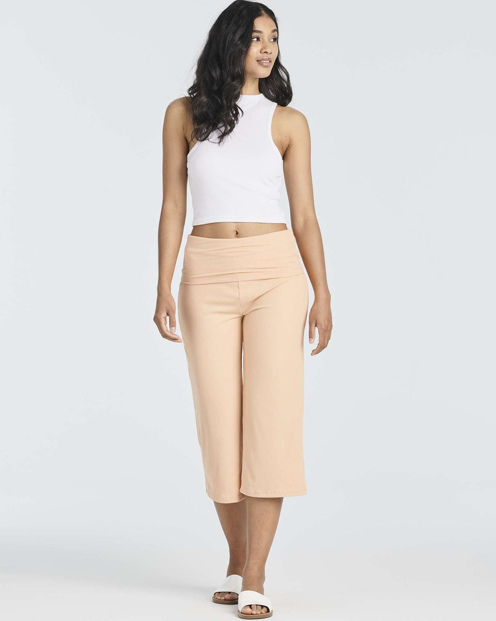 3 Pack: Women's Ribbed Foldover Wide Leg Capri Pants