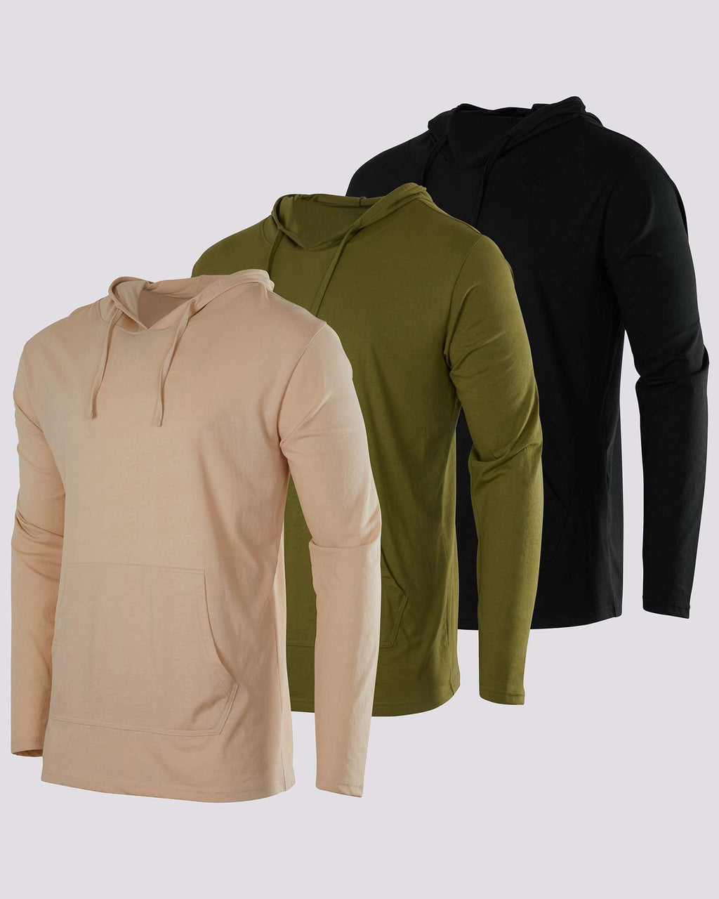 3 Pack: Mens Cotton Lightweight Pullover Hoodie
