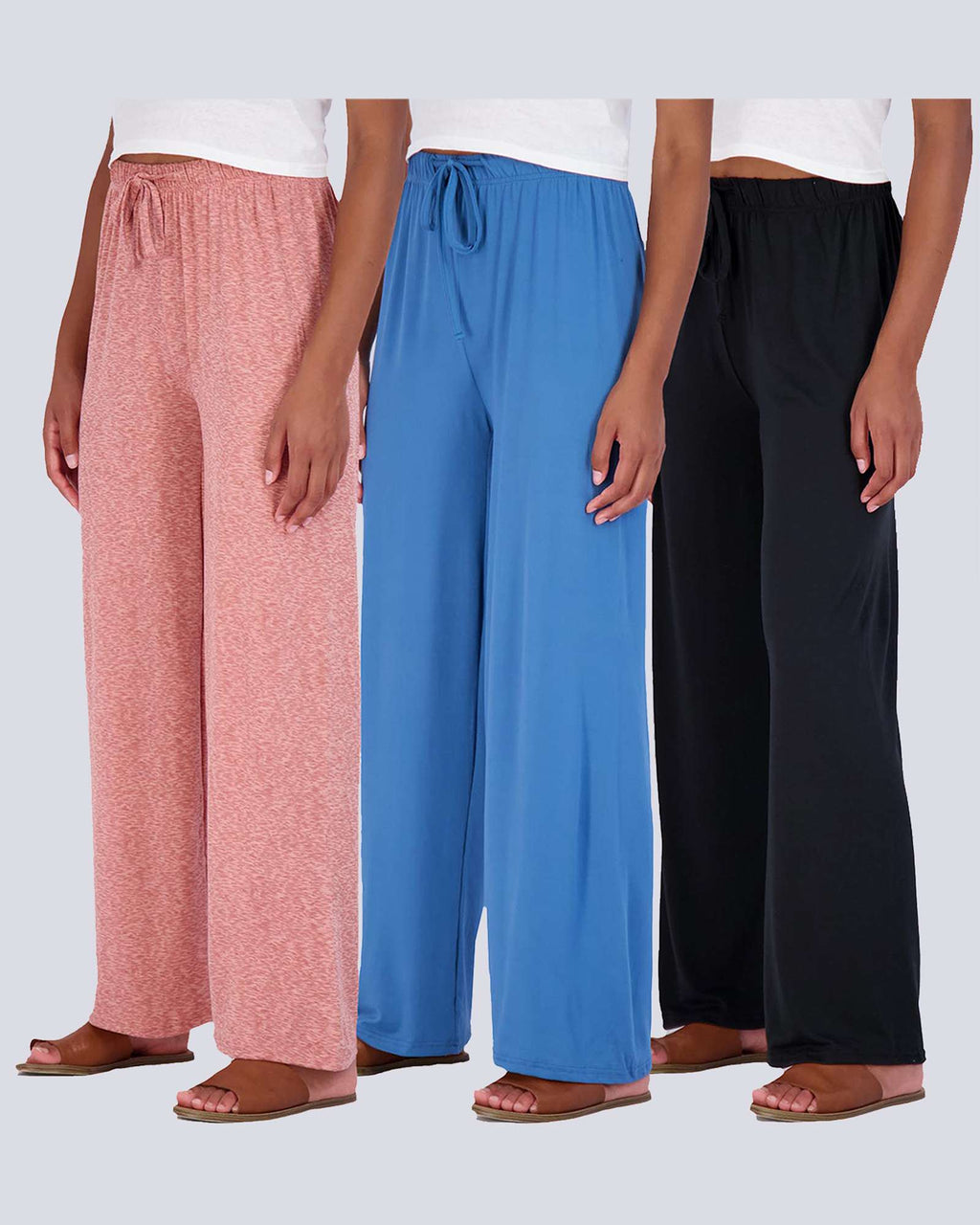 3 Pack: Womens Wide Leg Palazzo Lounge Pajama Pants