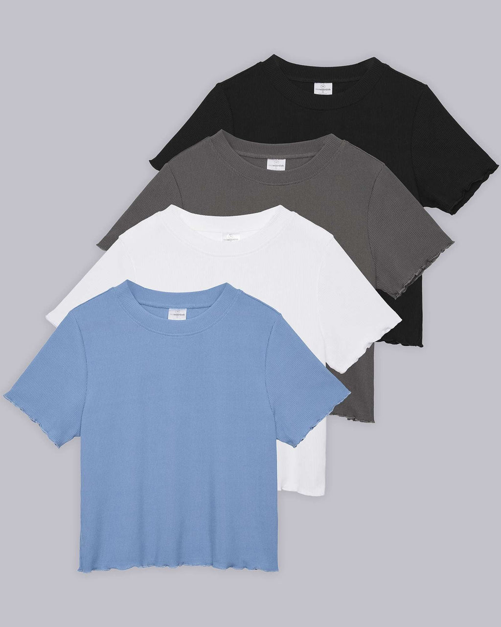 4 Pack: Women's Lettuce Trim Ribbed Knit Short Sleeve Crop Tops