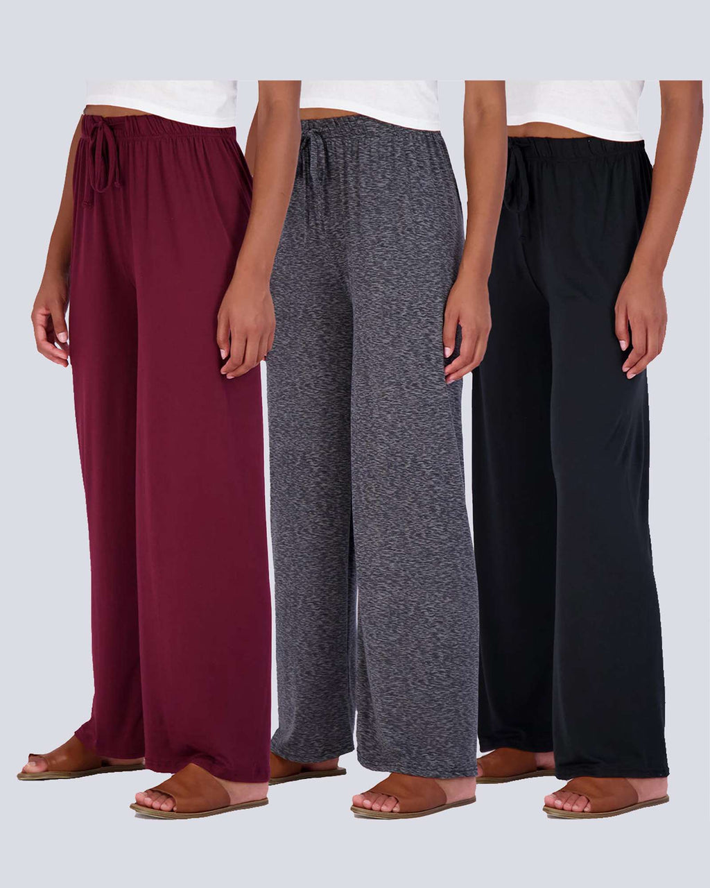 3 Pack: Womens Wide Leg Palazzo Lounge Pajama Pants