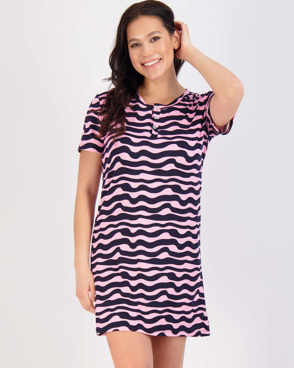 3 Pack: Womens Short Sleeve Henley Nightshirt Nightgown Sleep Dress