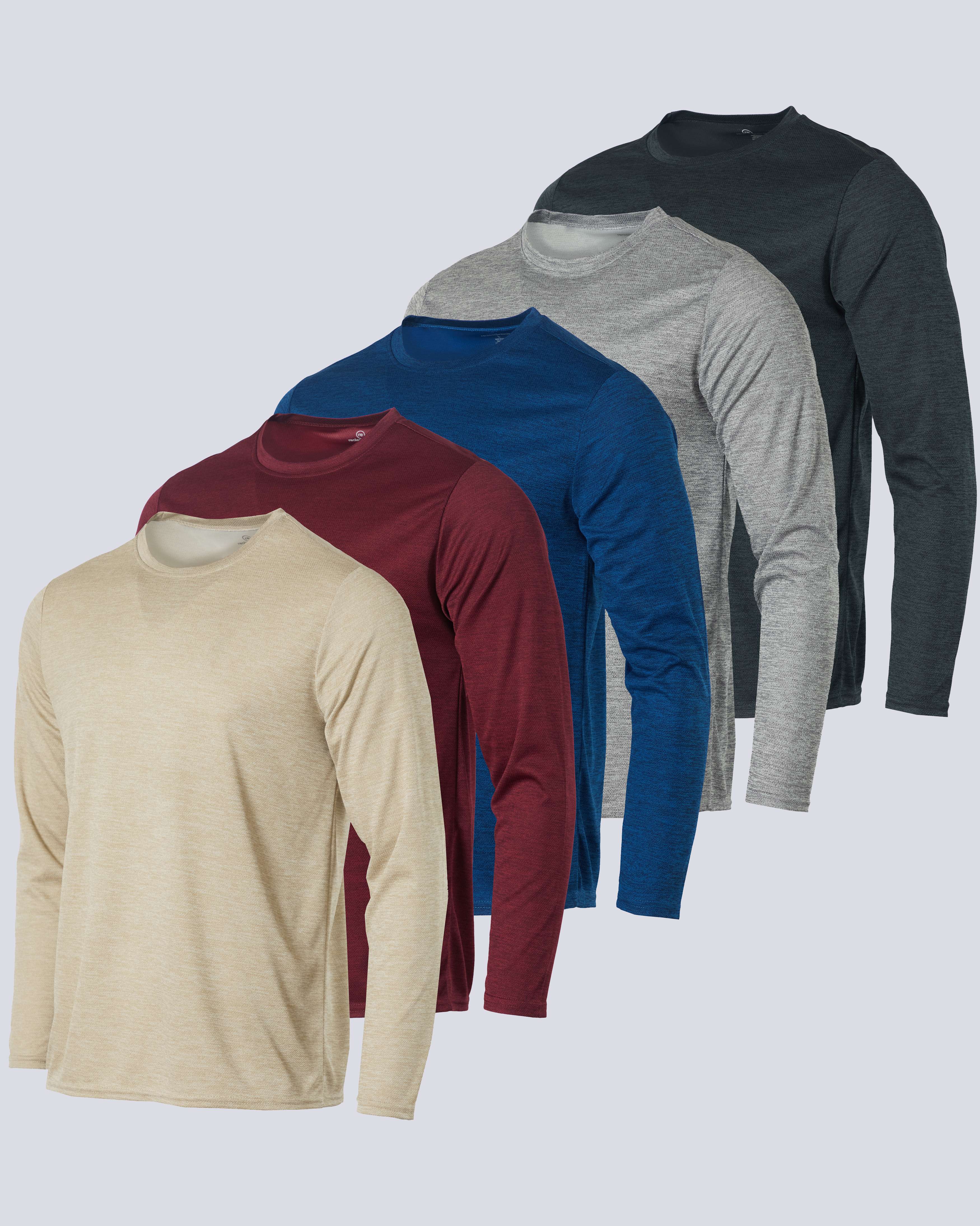5 Pack: Men's Mesh Quick Dry Athletic Long Sleeve T-Shirt  UPF SPF UV Sun (Available in Big & Tall)