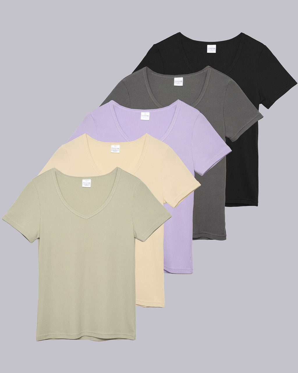 5 Pack: Women's Soft Ribbed Short Sleeve V-Neck T-Shirt