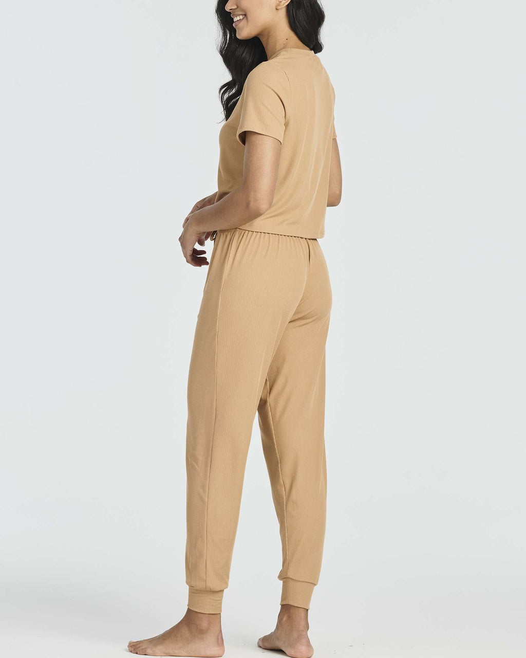 2 Pack: Women's Ribbed Knit Cropped Top with Jogger Sweatpants