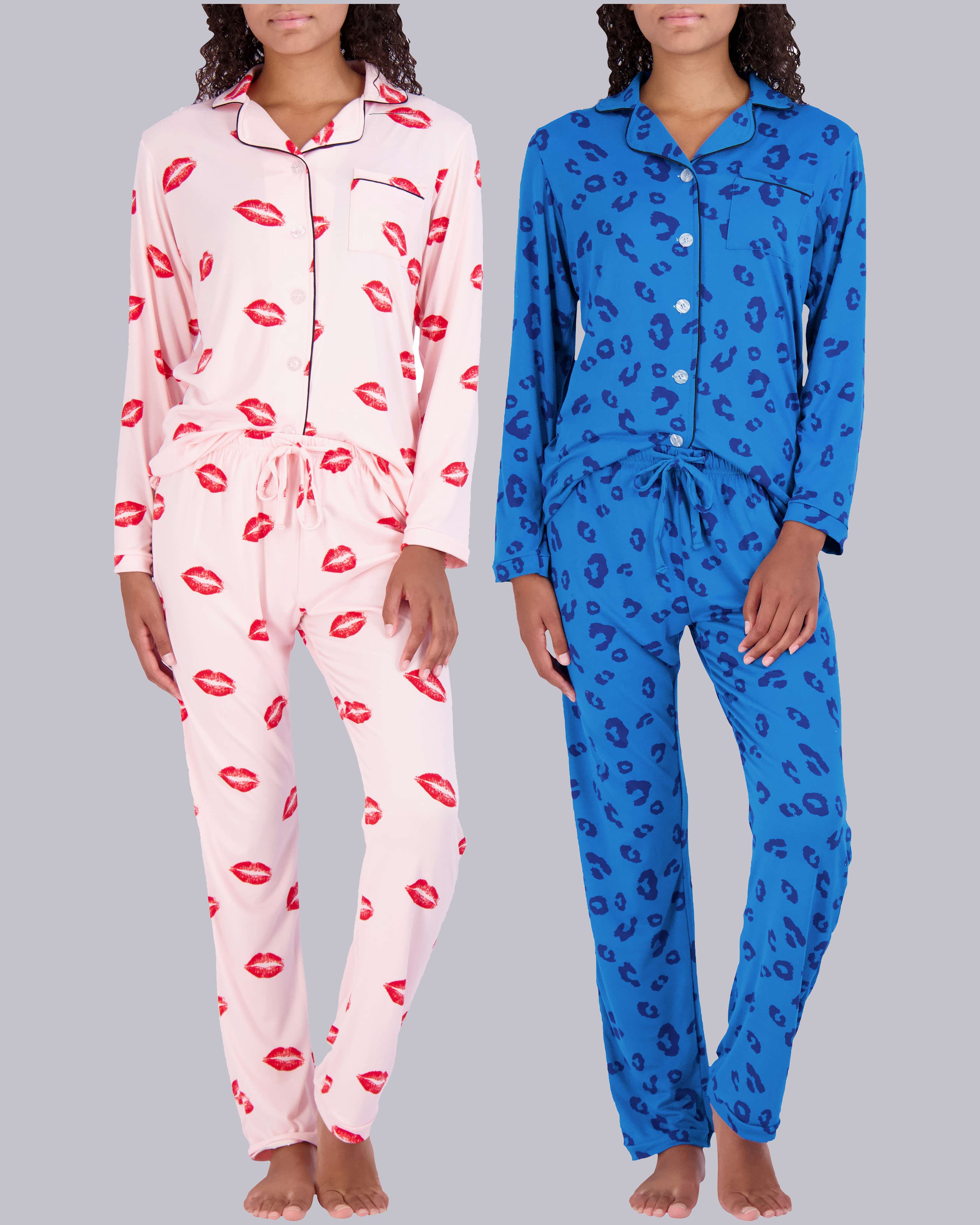 4 Piece: Women’s Long Sleeve Button Down Pajama Set