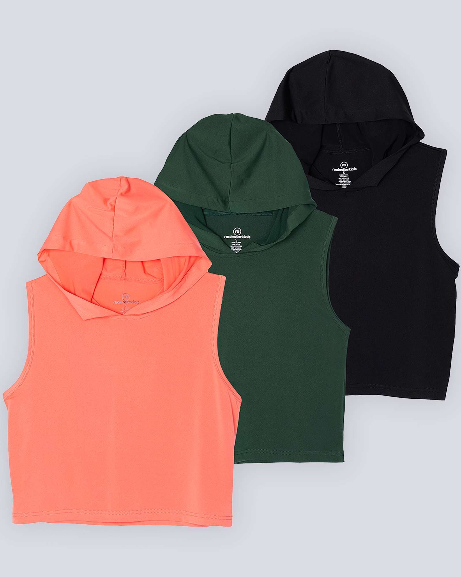 3 Pack: Women's Sleeveless Cropped Tank Top Hoodie