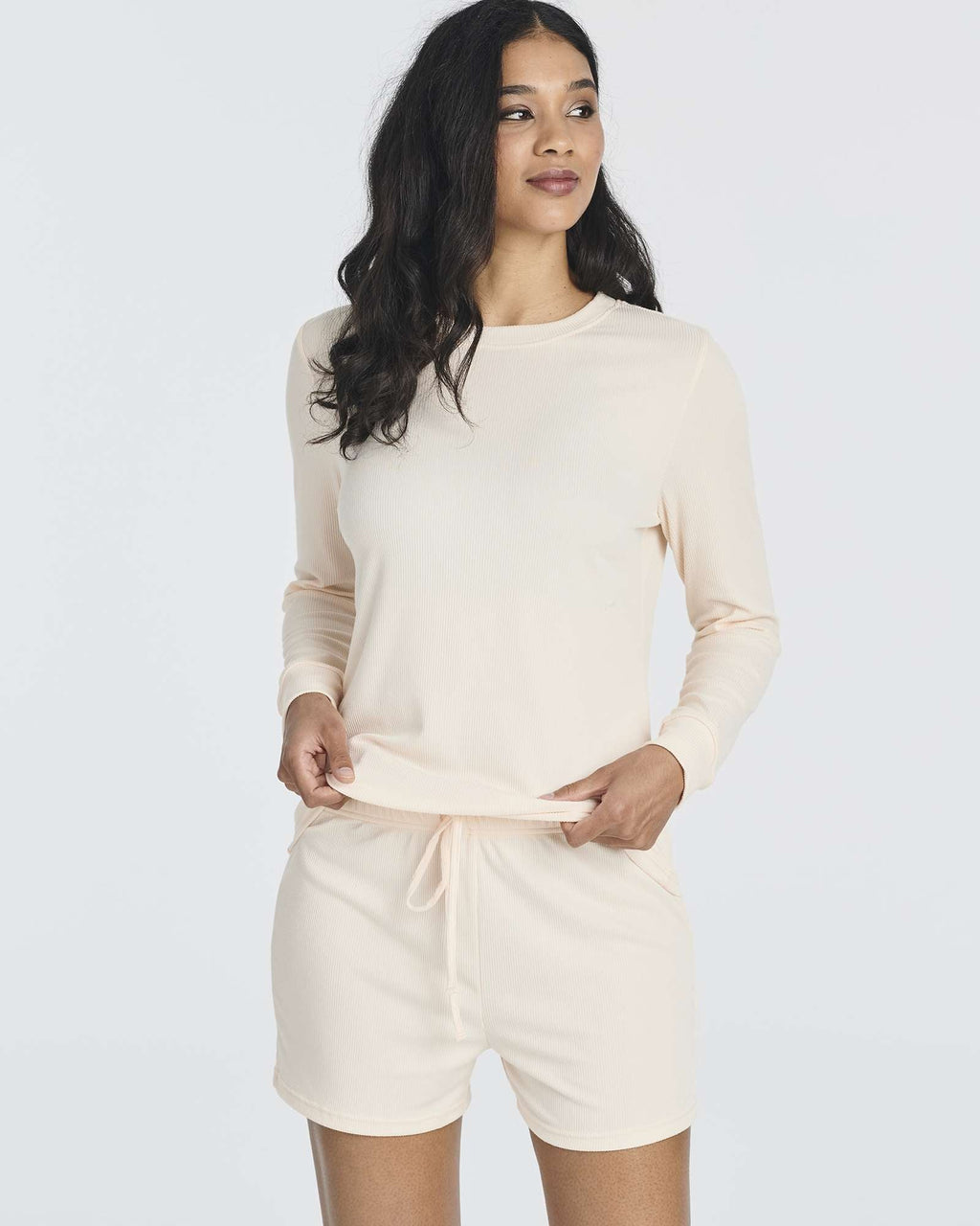 2 Pack: Women's Ribbed Knit Long Sleeve Top and Shorts Pajama Set (Available in Plus Size)