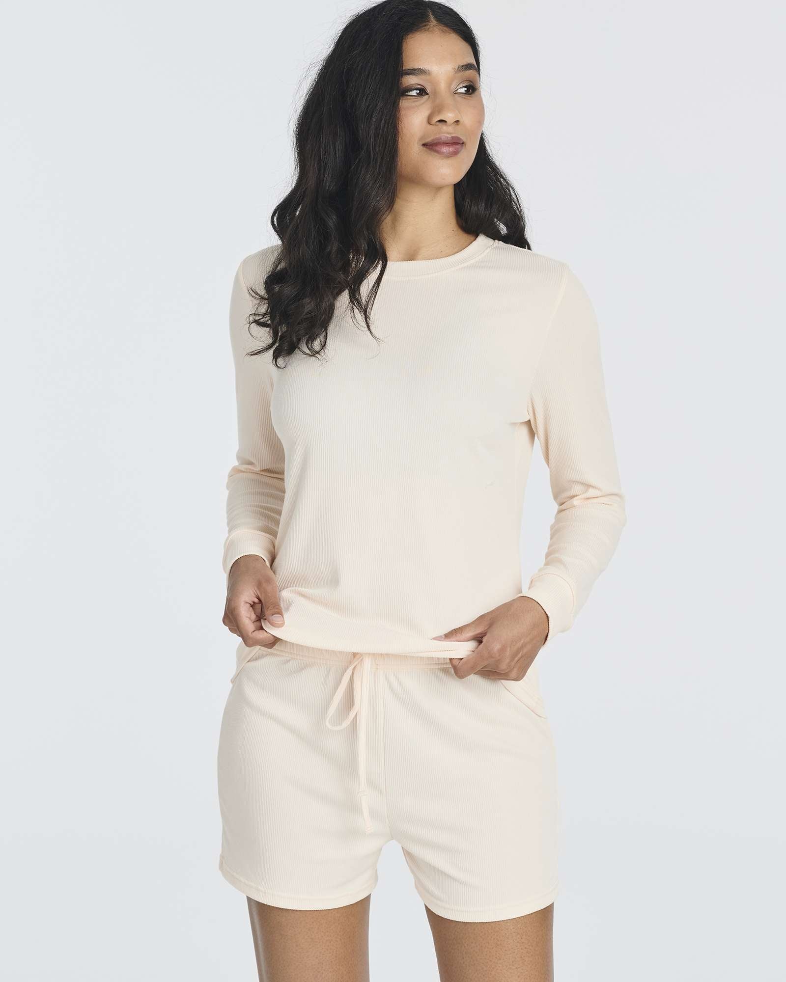 2 Pack: Women's Ribbed Knit Long Sleeve Top and Shorts Pajama Set (Available in Plus Size)