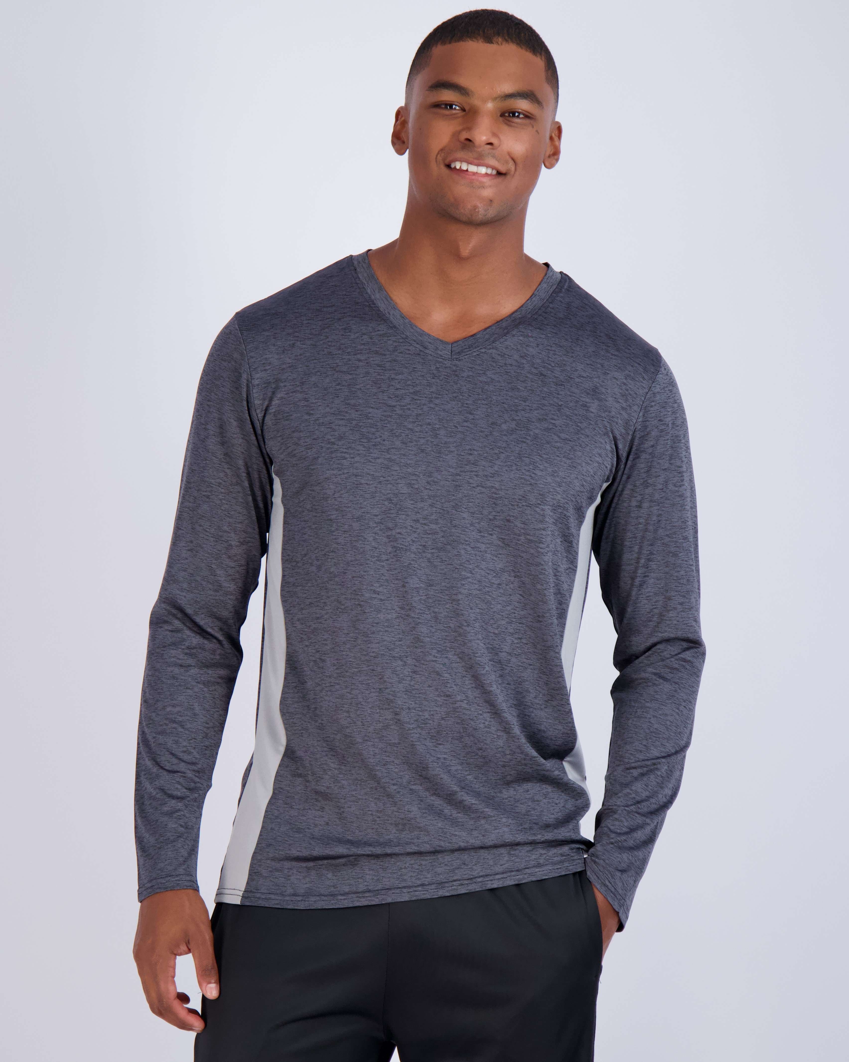 4 Pack: Mens V-Neck Long Sleeve Dry Fit T-Shirt