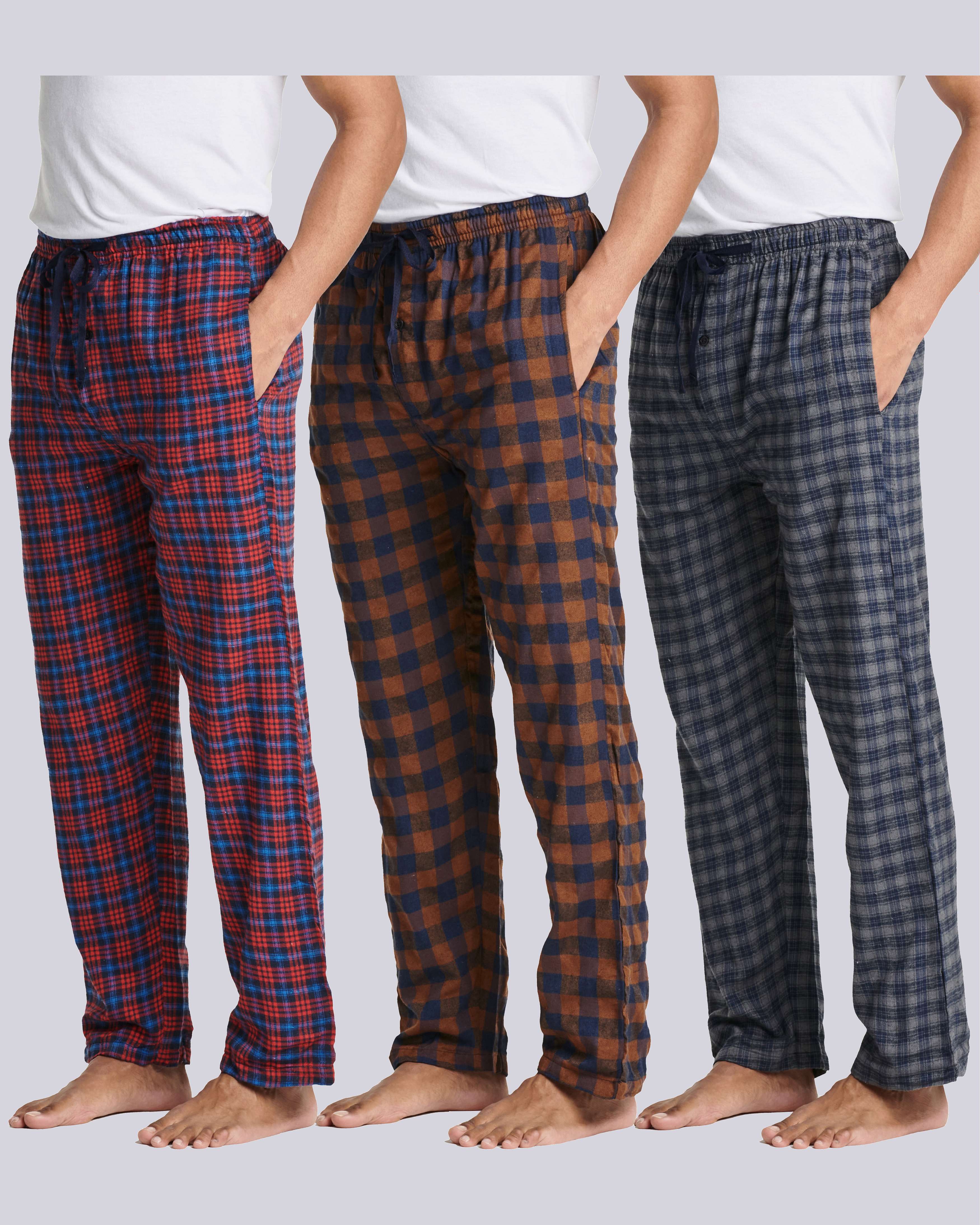 3 Pack: Mens Flannel Plaid Pajama Pants