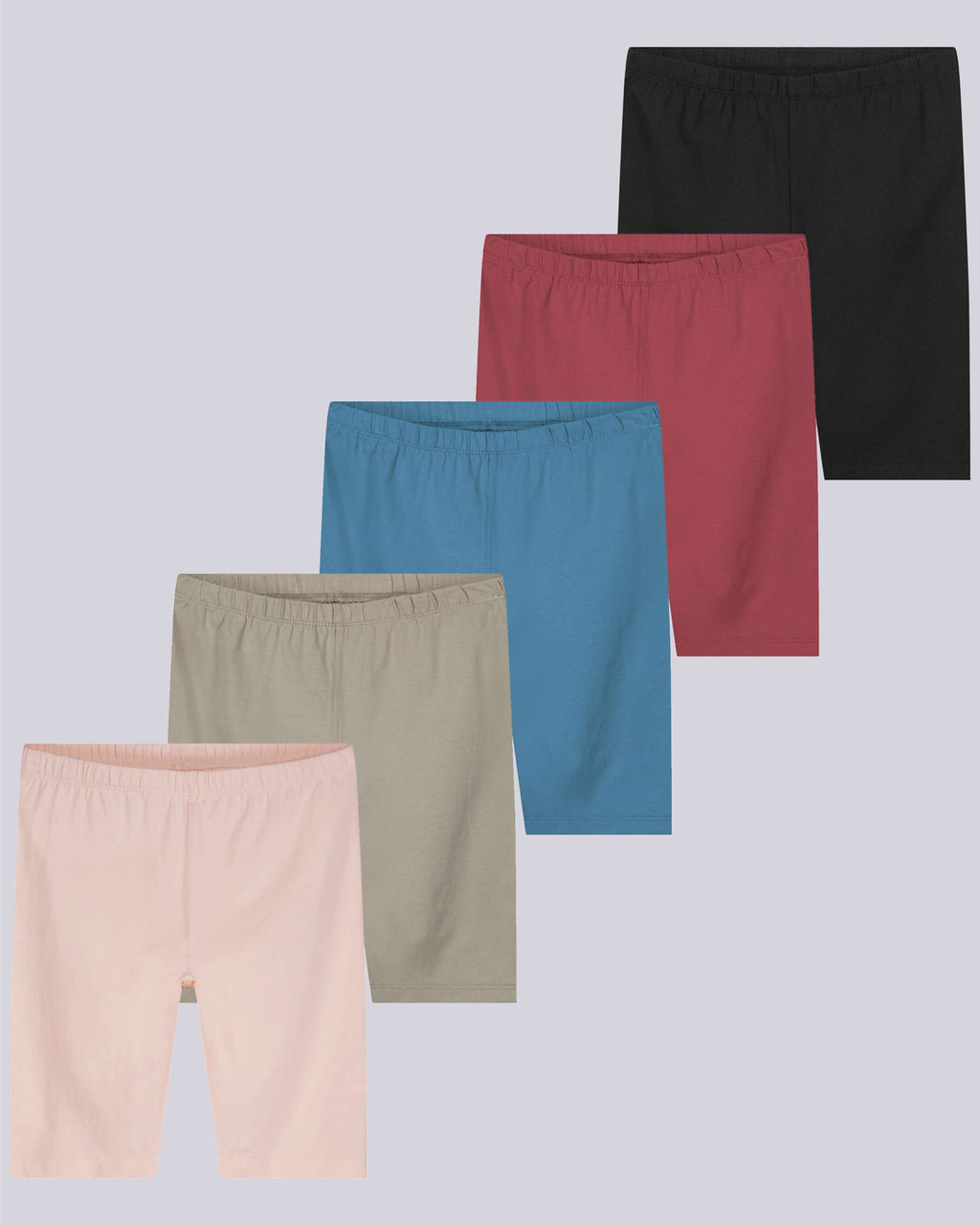 5 Pack: Girls' Cotton Spandex Biker Shorts