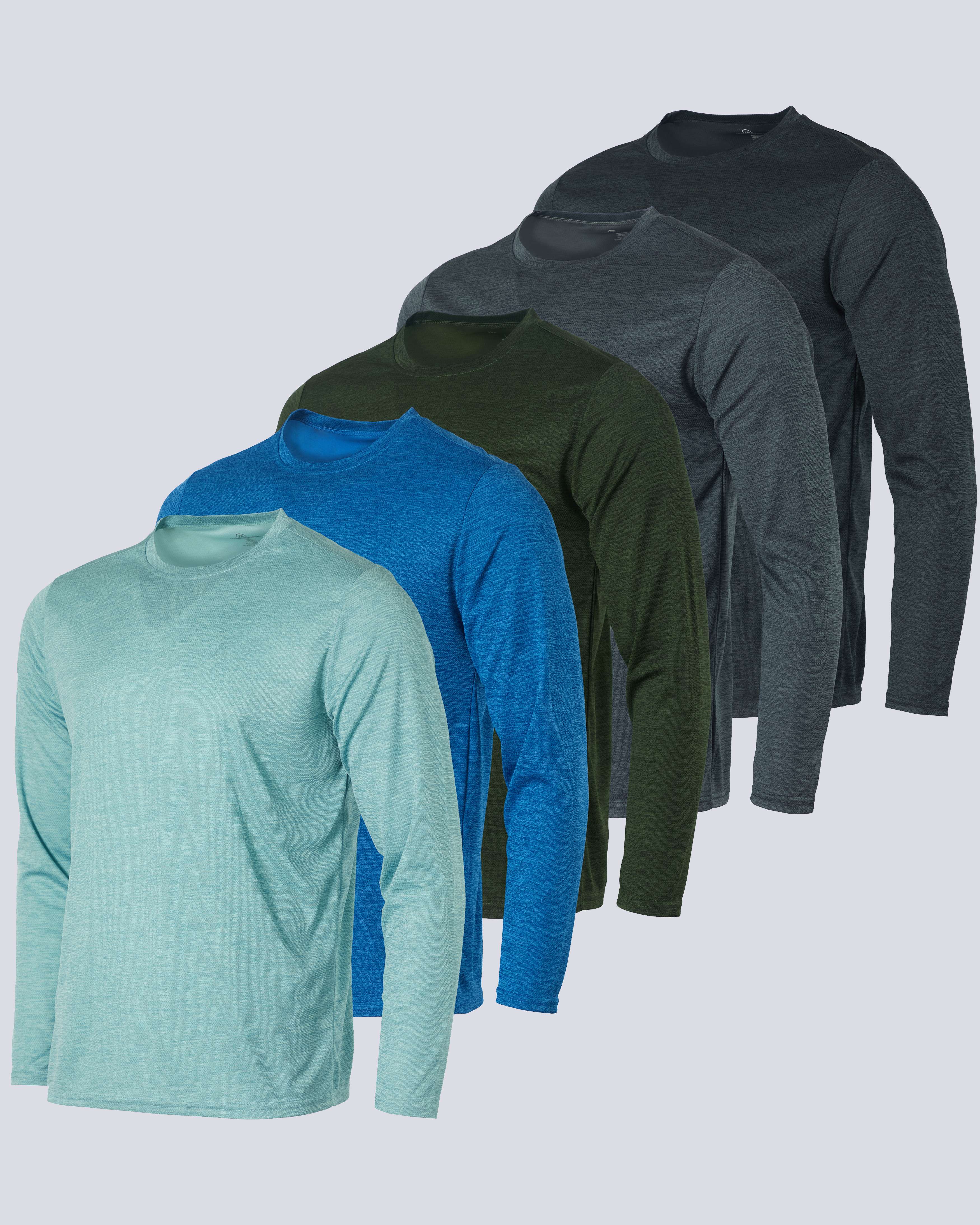 5 Pack: Men's Mesh Quick Dry Athletic Long Sleeve T-Shirt  UPF SPF UV Sun (Available in Big & Tall)