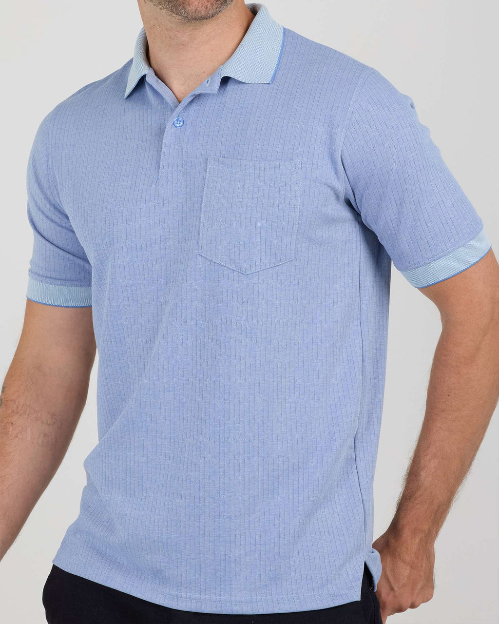 3 Pack: Men's Ribbed CVC SS Polo Shirt With Pocket - Breathable Performance Polo (Available in Big & Tall)