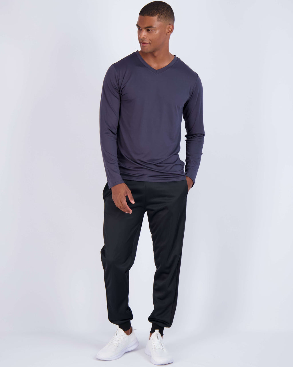 4 Pack: Mens V-Neck Long Sleeve Dry Fit T-Shirt