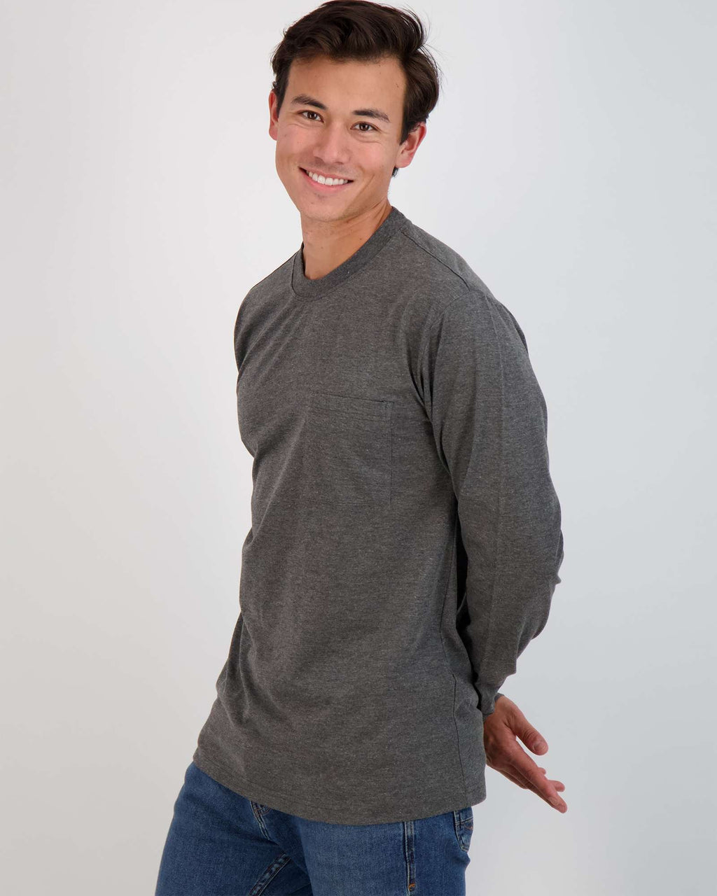 3 Pack: Mens Cotton Long Sleeve Crew Neck Pocket T-Shirt