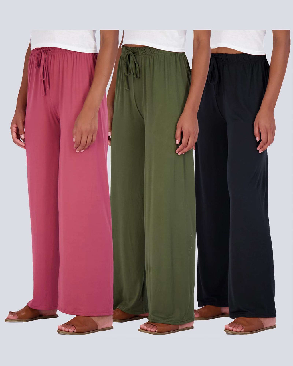 3 Pack: Womens Wide Leg Palazzo Lounge Pajama Pants