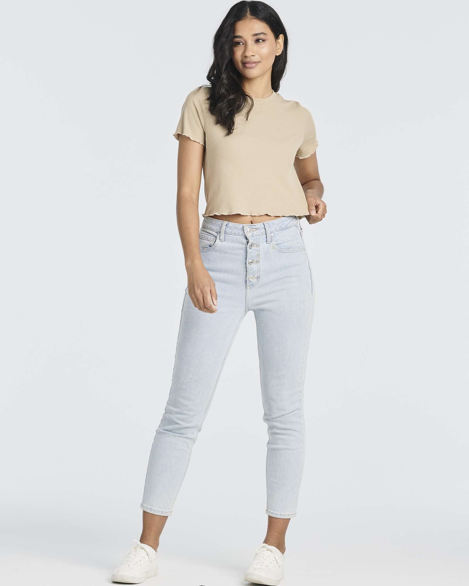 4 Pack: Women's Lettuce Trim Ribbed Knit Short Sleeve Crop Tops