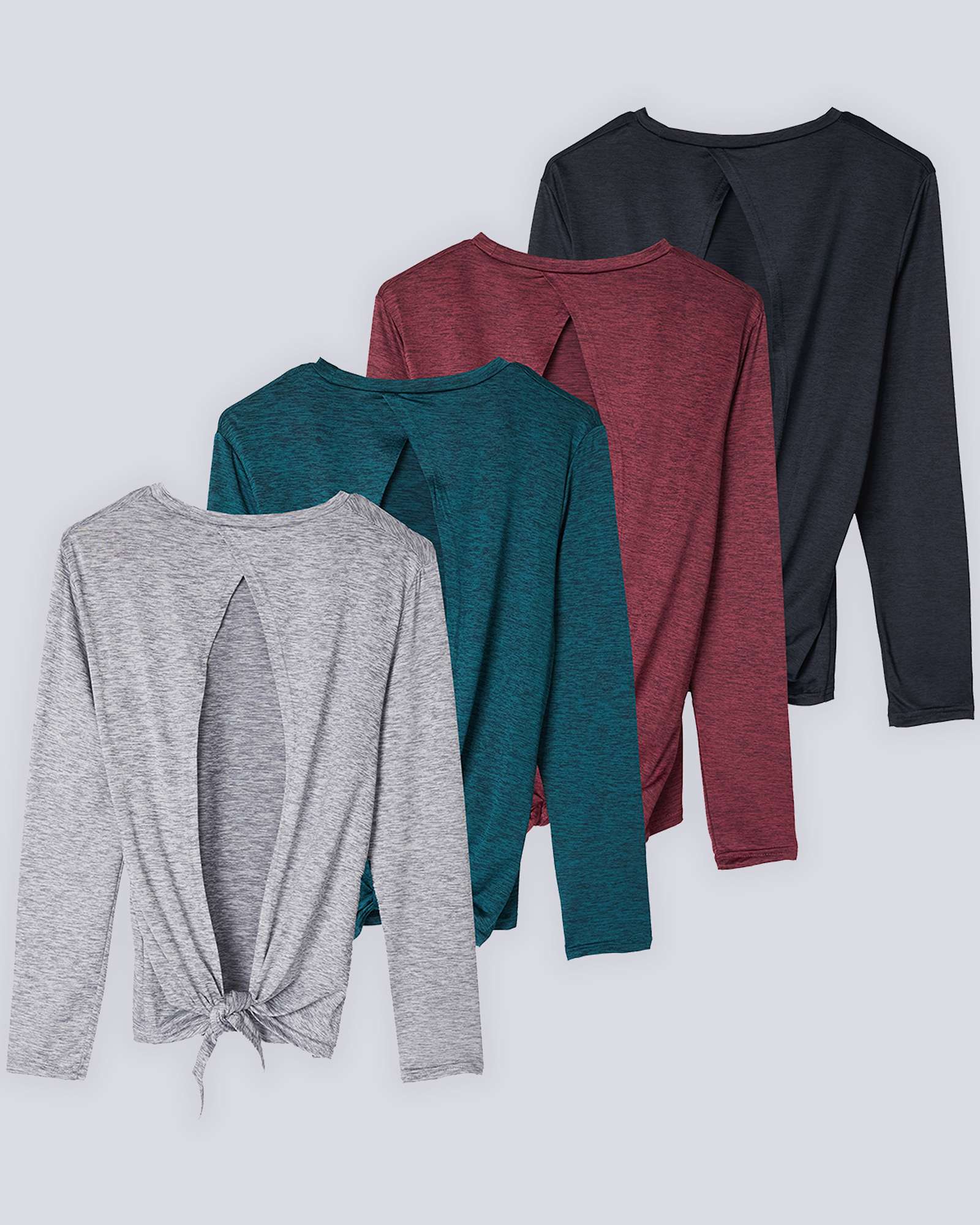 4 Pack: Women's Long-Sleeve Tie Back T-Shirt (Available in Plus Size)