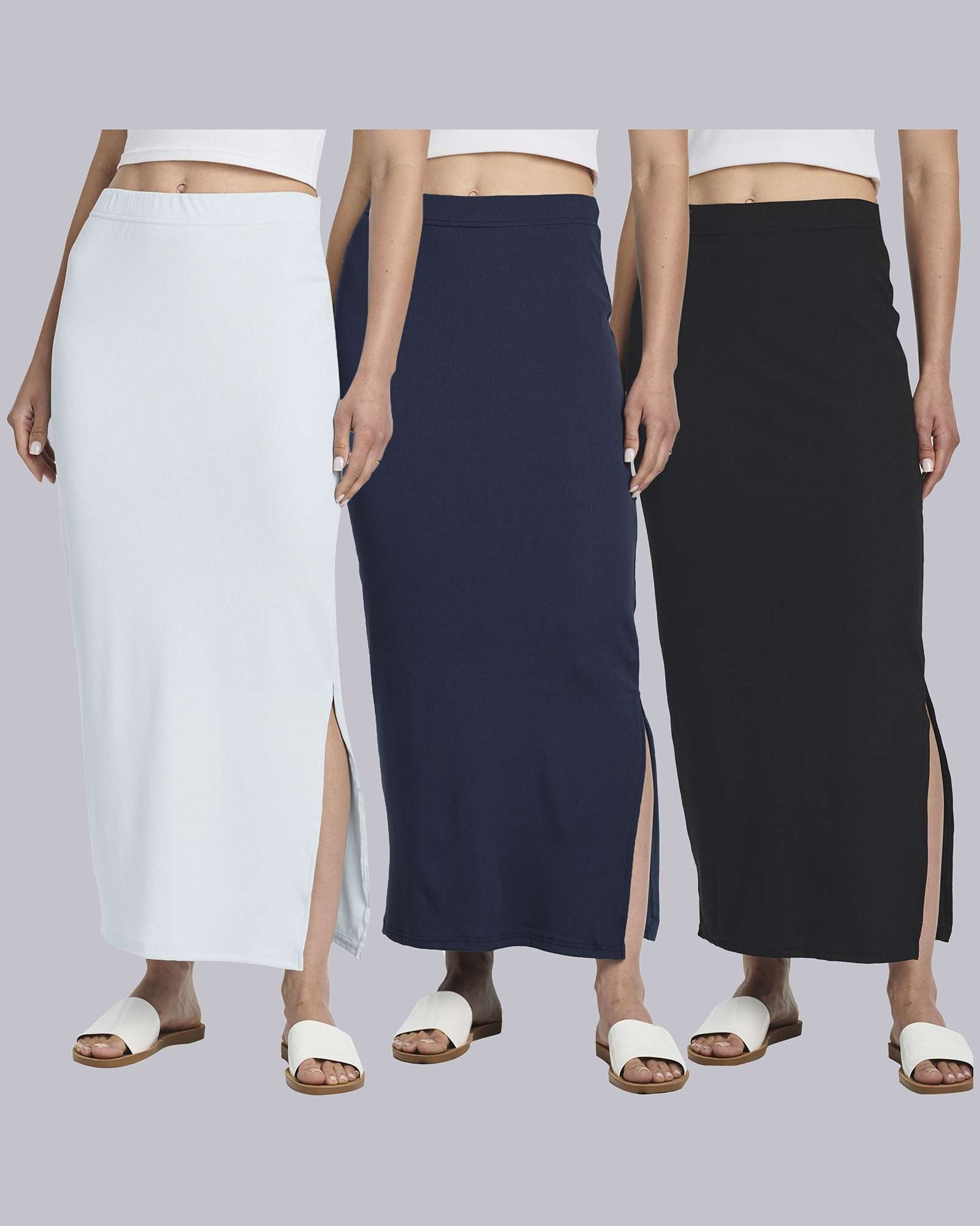 3 Pack: Women's Ribbed High Waisted Maxi Skirt