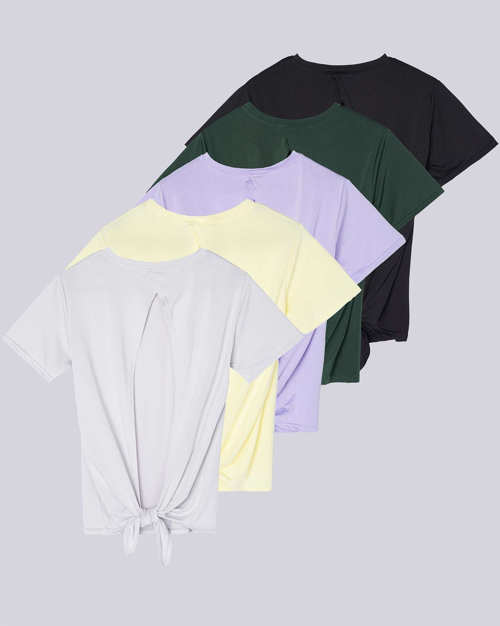 5 Pack: Women's Short Sleeve Open Back Tie Back Dry-Fit T-Shirt