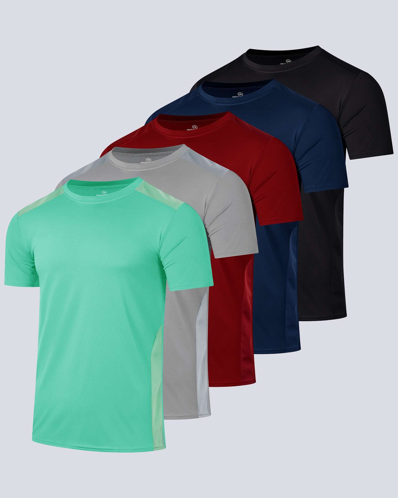 5 Pack: Mens Dry-Fit Active Crew Neck T-Shirt