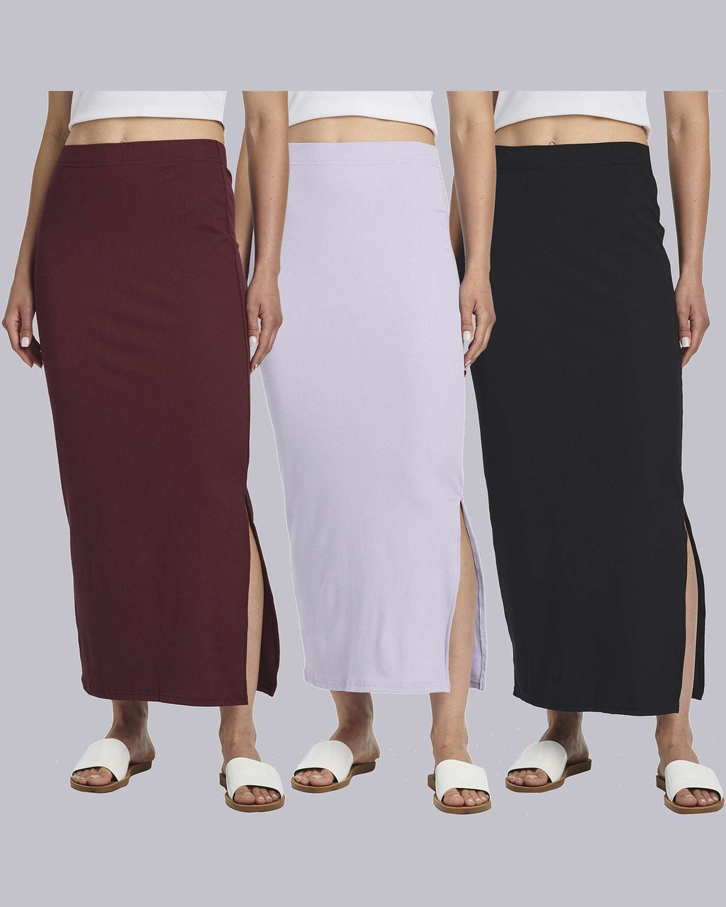 3 Pack: Women's Ribbed High Waisted Maxi Skirt